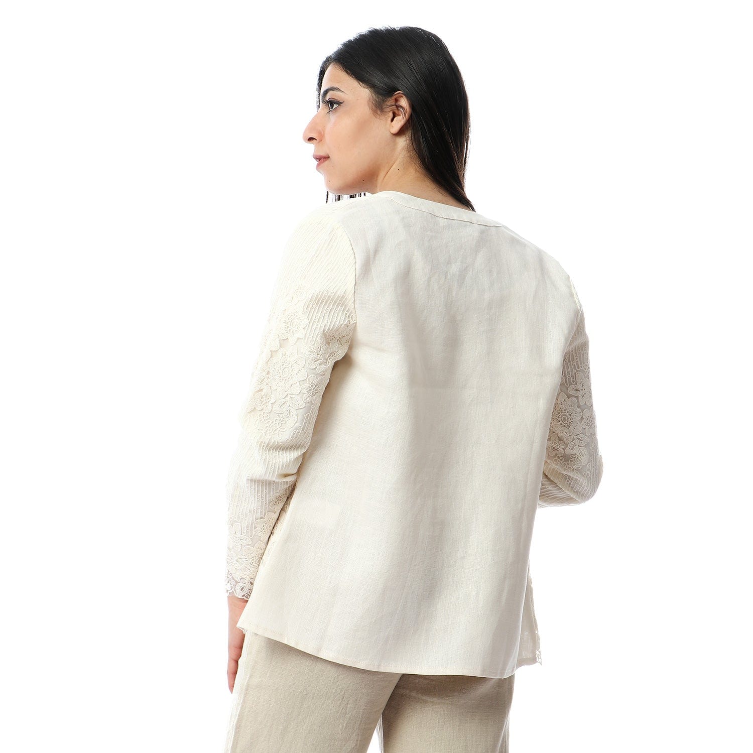 داليدرس جاكيت دانتيل بأزرار أمامية كم طويل نسائي بيج