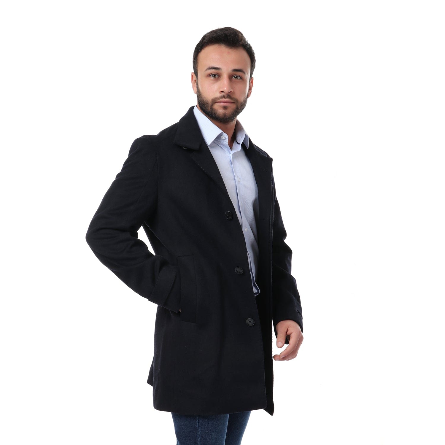 داليدرس جاكيت طويل سادة كم طويل نسائي أزرق داكن