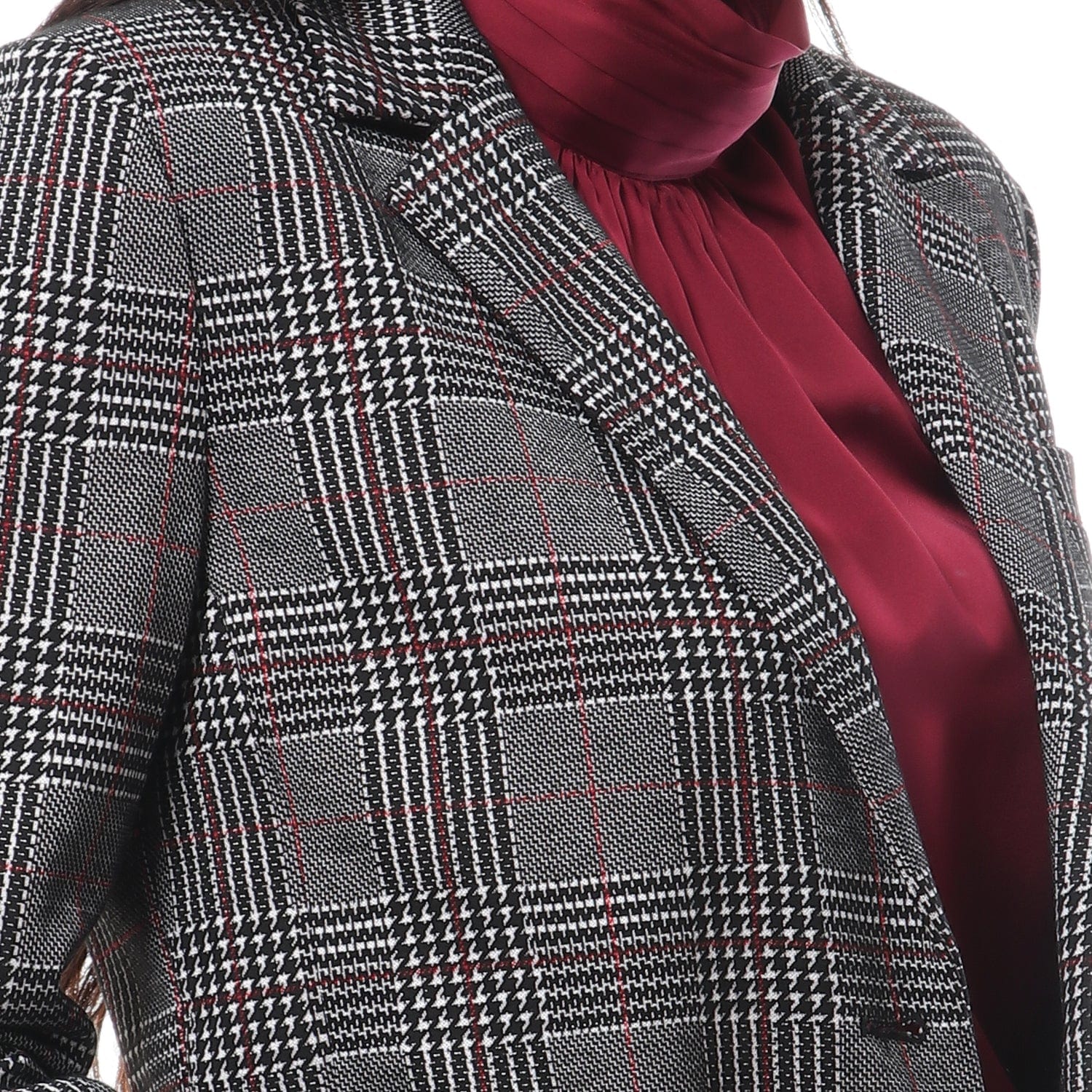 داليدرس جاكيت واسع كاروهات طويل كم طويل نسائي أسود/أبيض