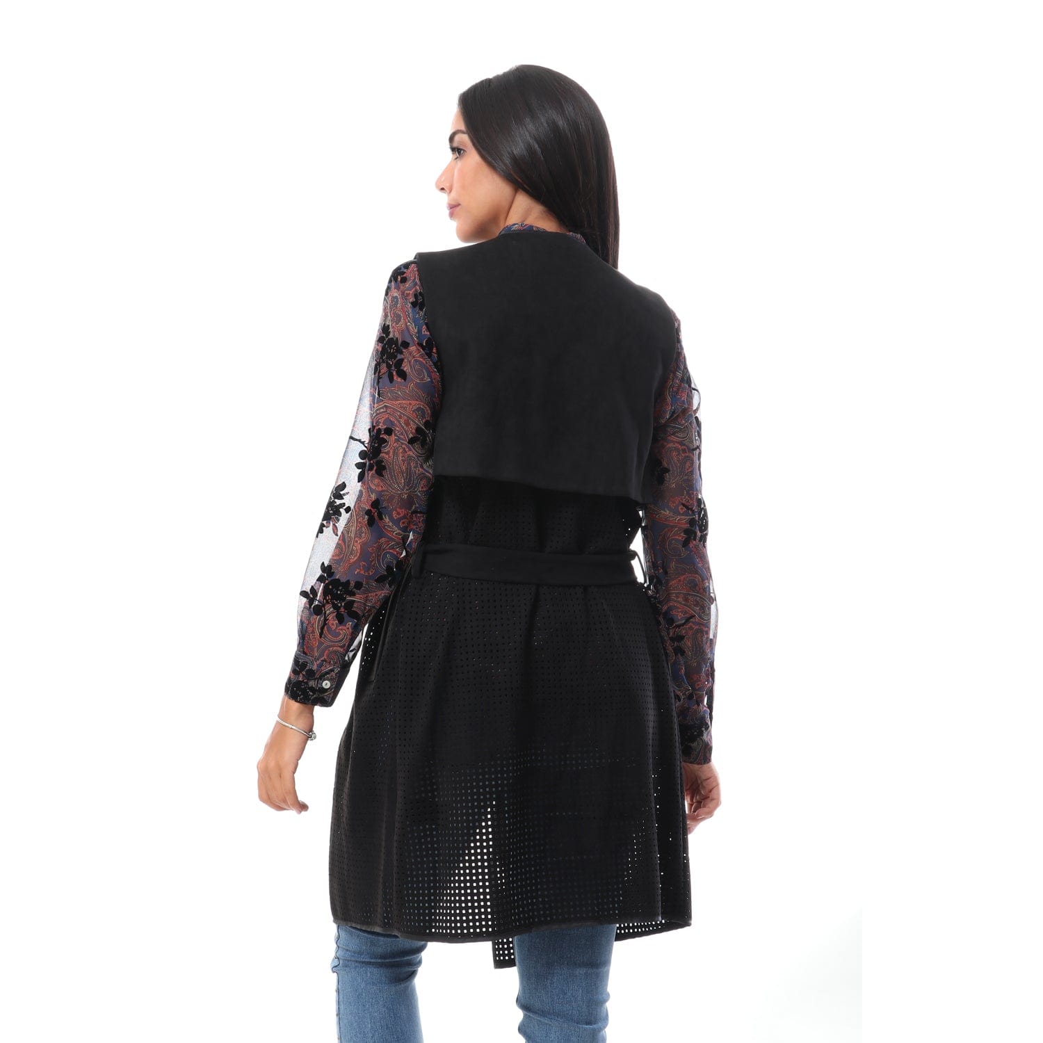 داليدرس فيست طويل مخرم بحزام خصر أسود