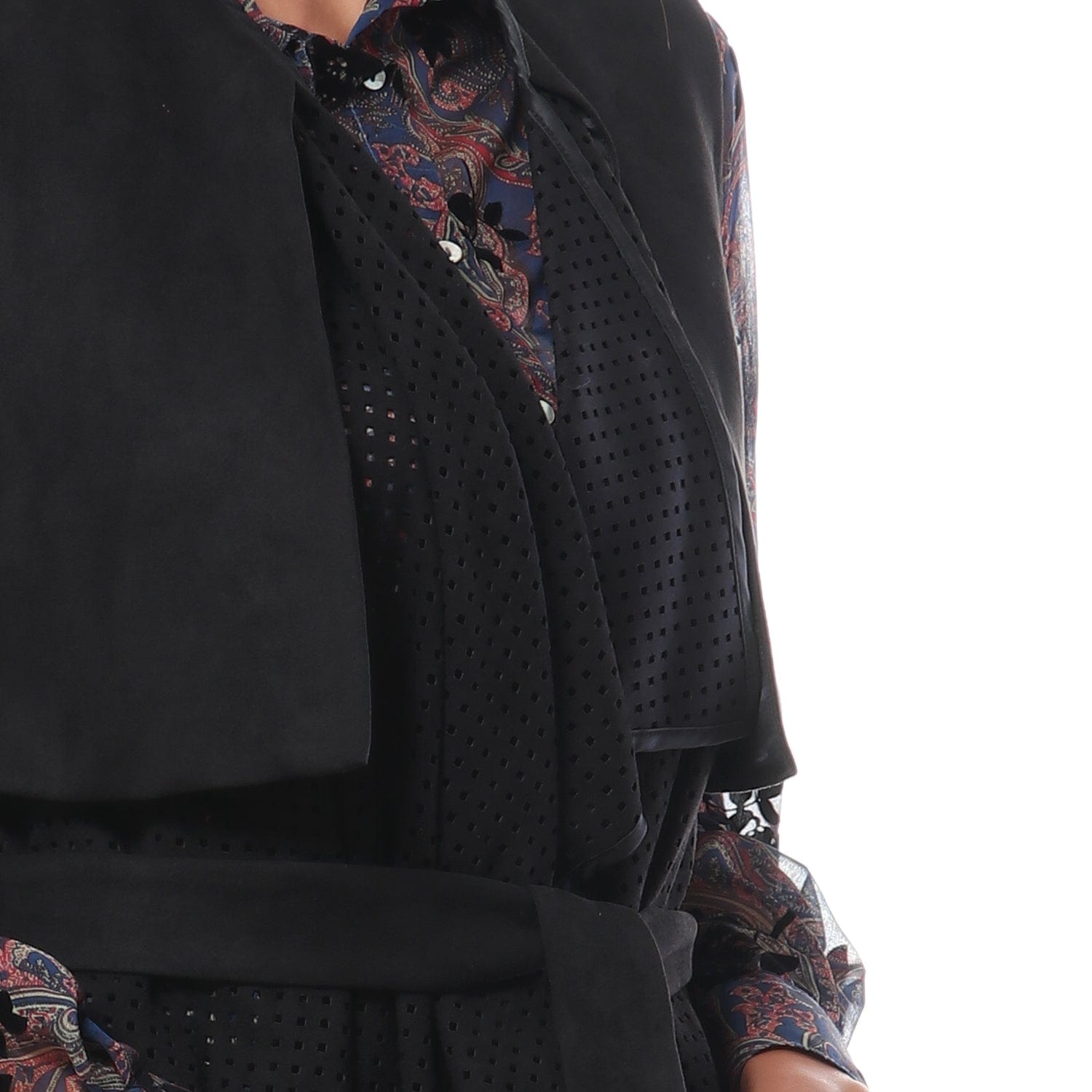 داليدرس فيست طويل مخرم بحزام خصر أسود