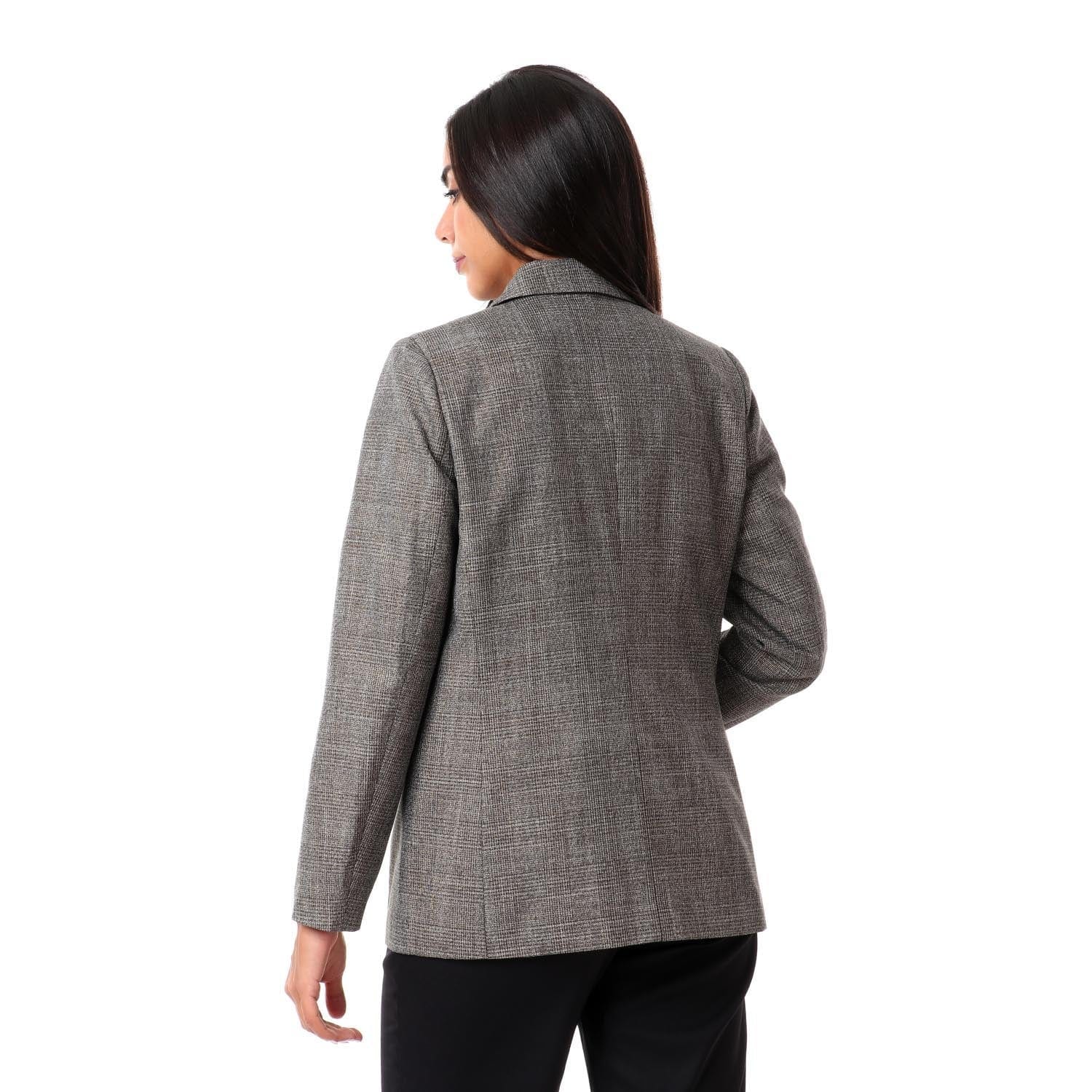 داليدرس جاكيت رسمي منقوش كم طويل نسائي بني/بيج