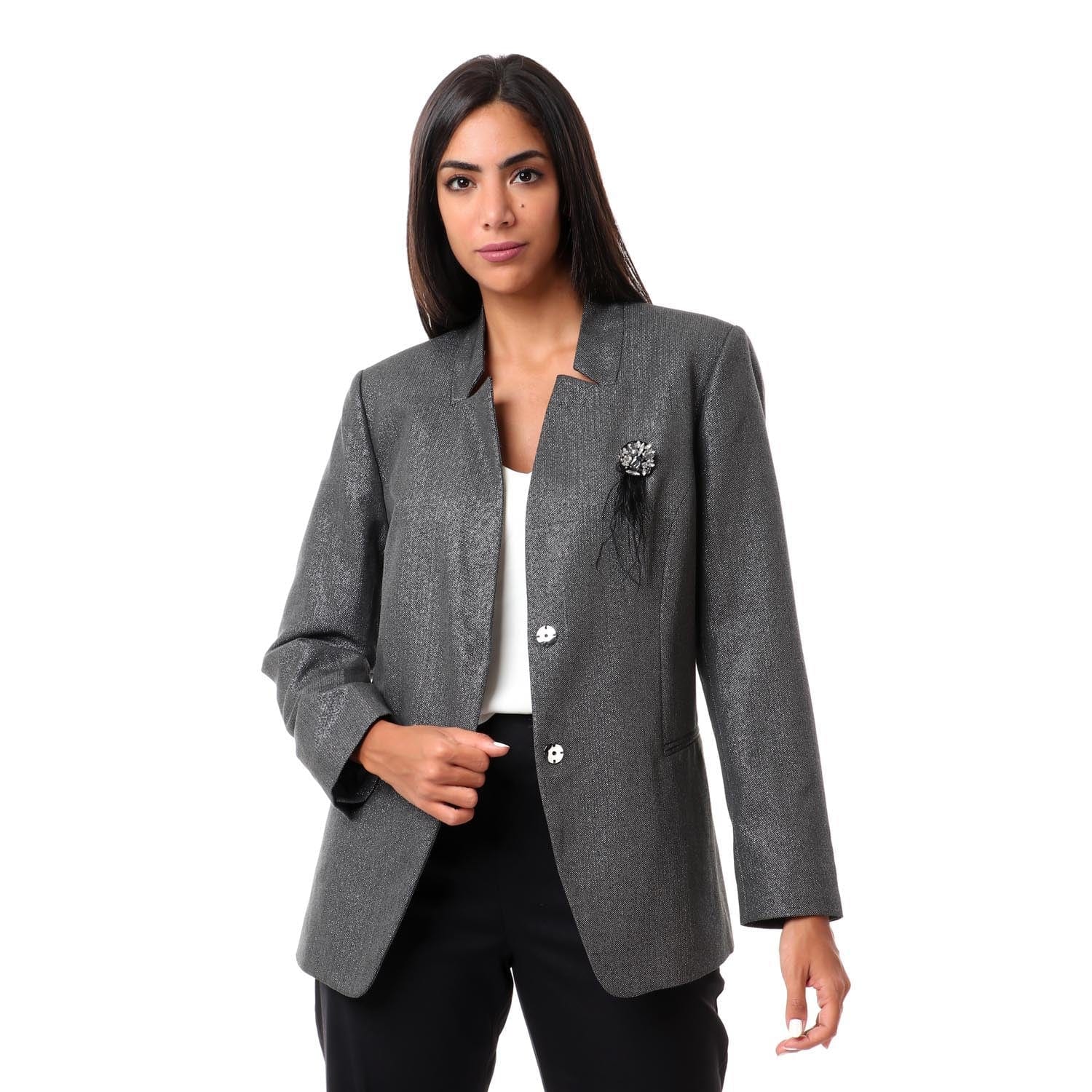 داليدرس جاكيت قصير بأزرار أمامية كم طويل رمادي