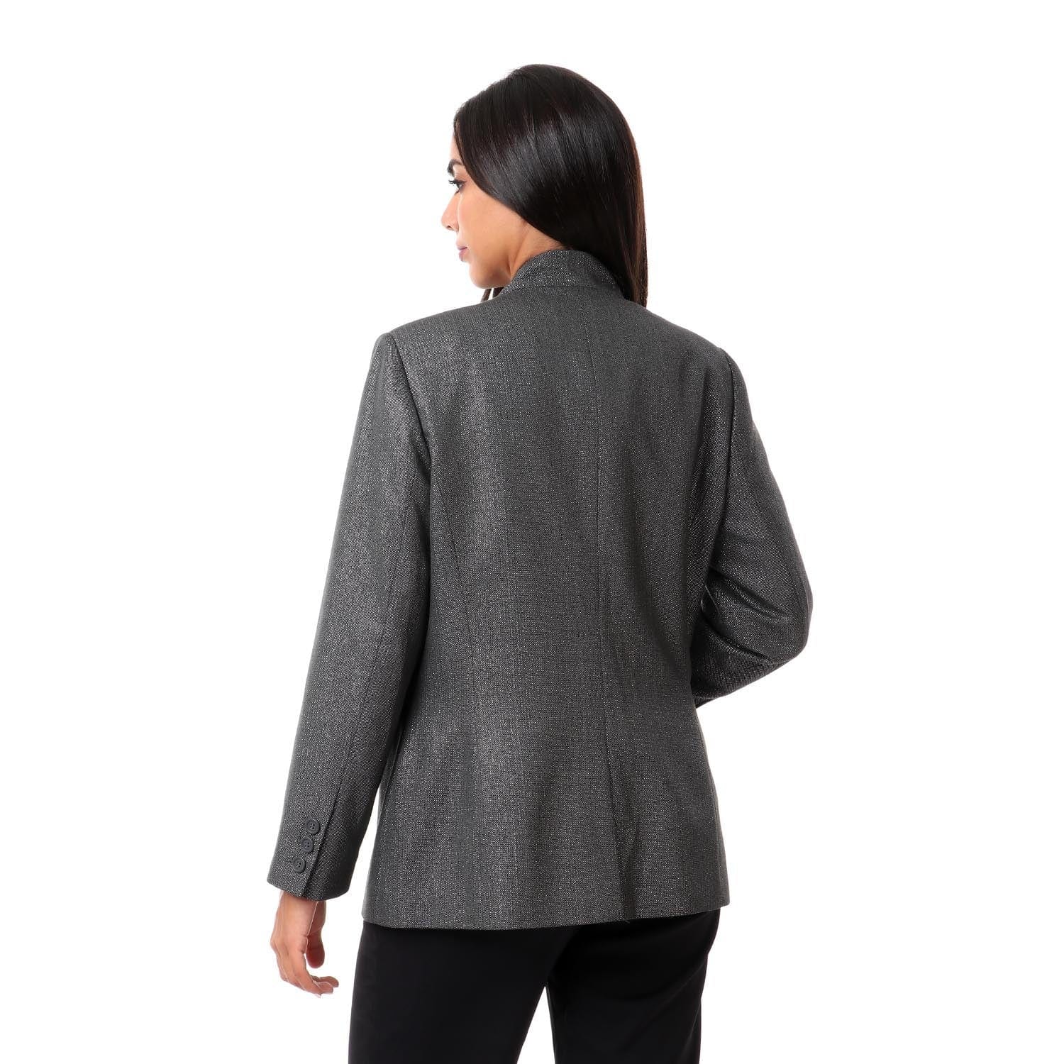 داليدرس جاكيت قصير بأزرار أمامية كم طويل رمادي