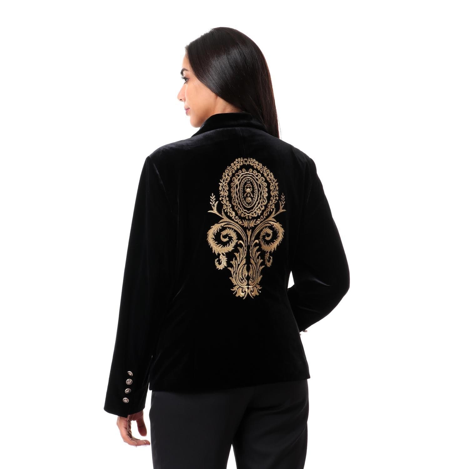 داليدرس جاكيت سادة كم طويل مزين بالفرو أسود