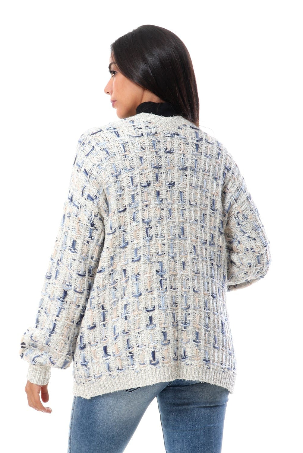 داليدرس كارديجان منقوش كم طويل مفتوح نسائي فضي