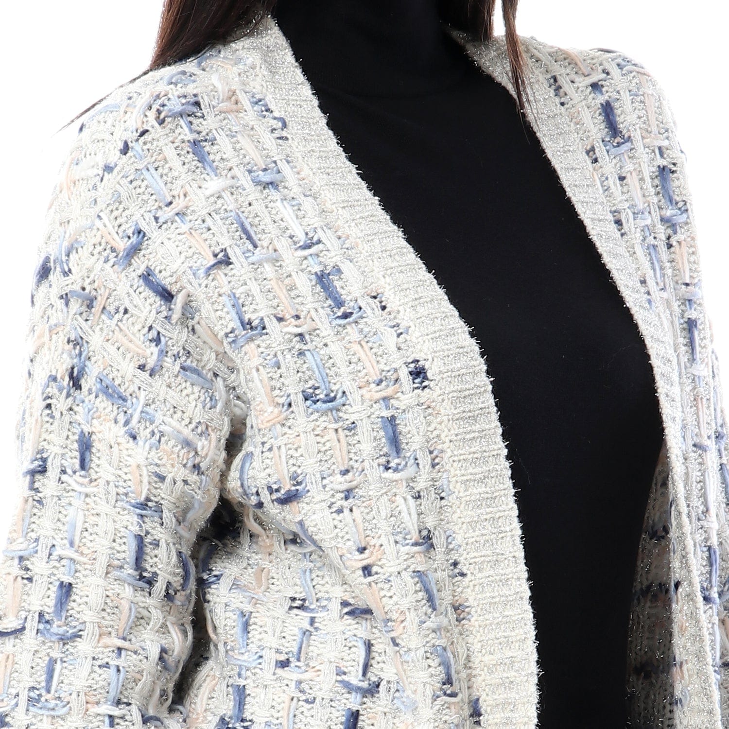 داليدرس كارديجان منقوش كم طويل مفتوح نسائي فضي