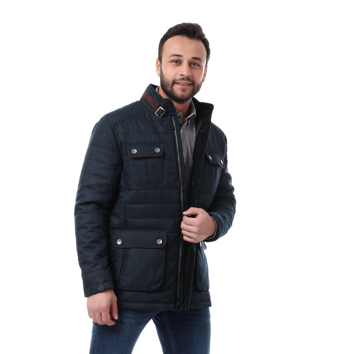 داليدرس جاكيت بمب سادة بسحاب أمامي كم طويل نسائي كلحي/بني