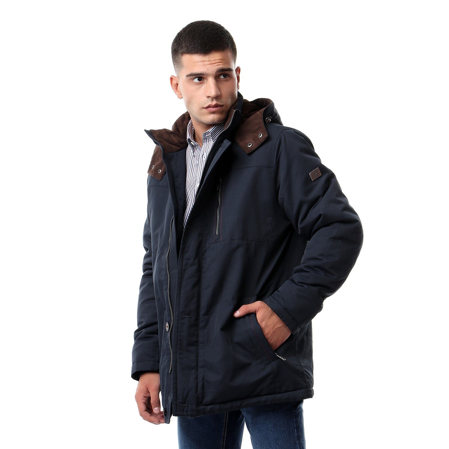 داليدرس جاكيت سادة بسحاب وأزرار أمامية كم طويل نسائي أزرق داكن