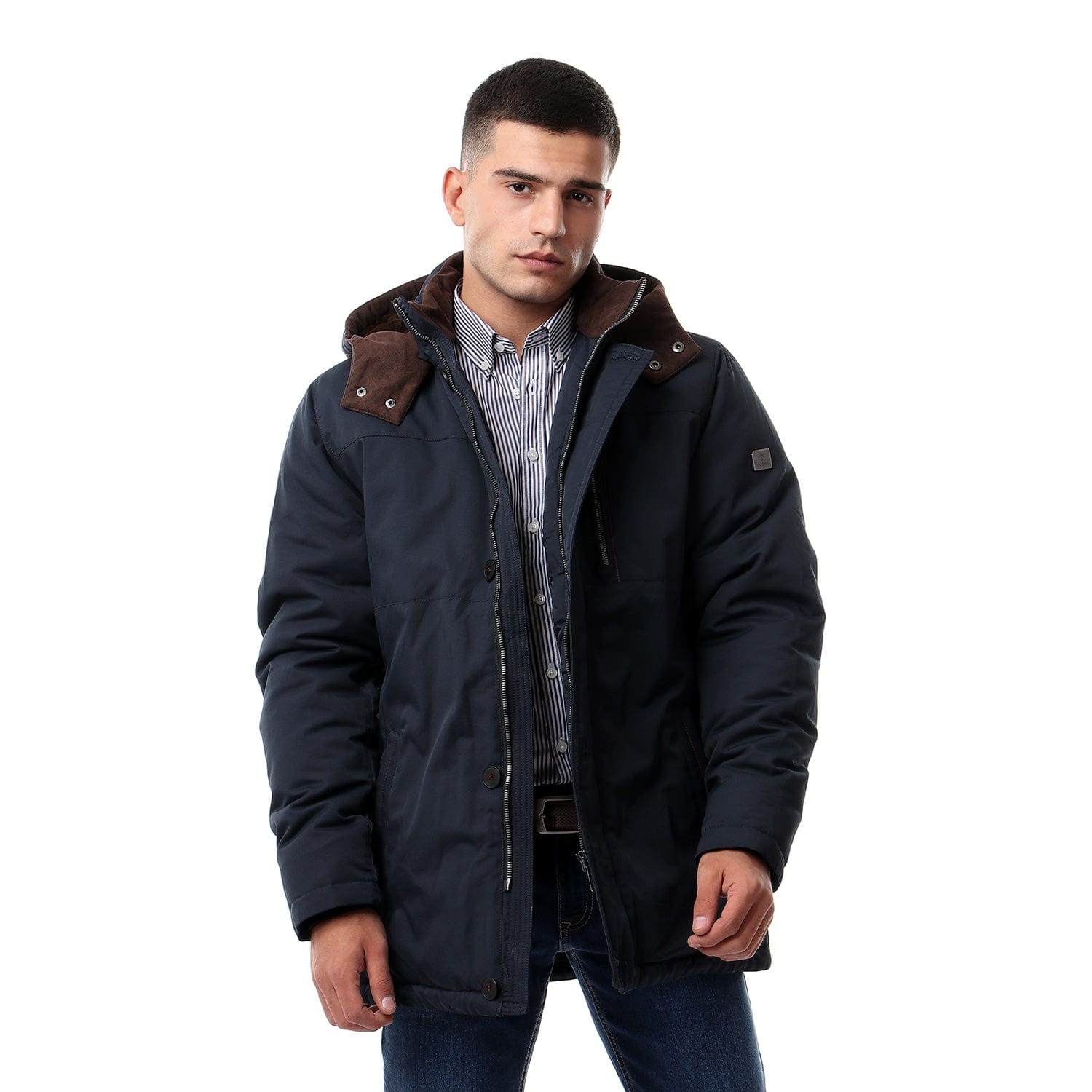 داليدرس جاكيت سادة بسحاب وأزرار أمامية كم طويل نسائي أزرق داكن