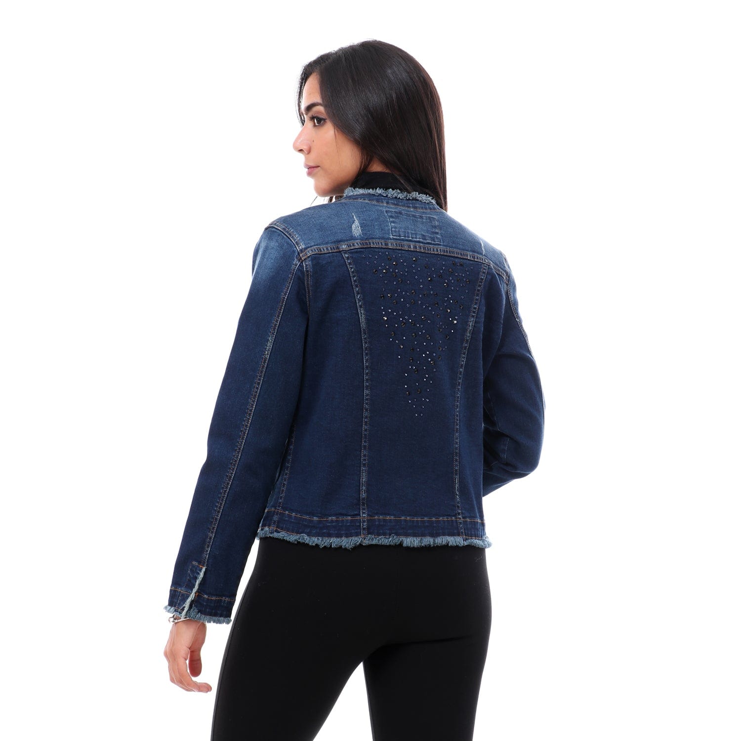 داليدرس جاكيت جينز قصير كم طويل بأزرار أمامية نسائي جينز داكن