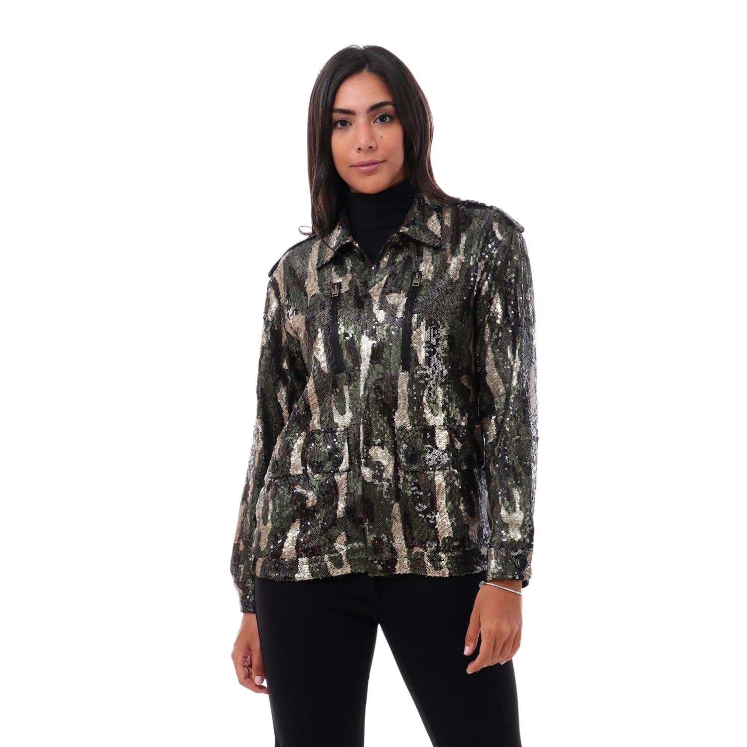 داليدرس جاكيت منقوش نقشة لامعة كم طويل نسائي جيشي