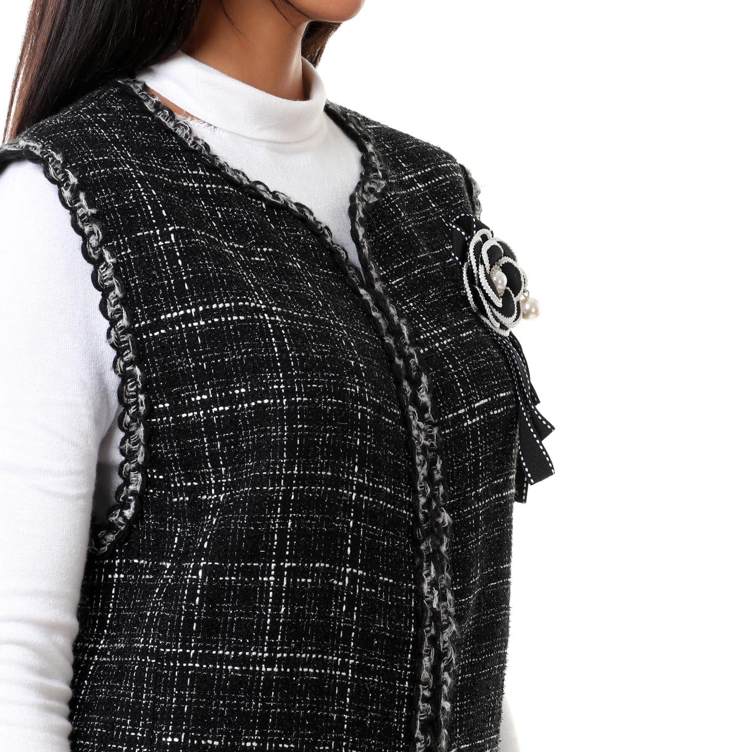 داليدرس فيست صوف نسائي بجيوب أمامية أسود/فضي