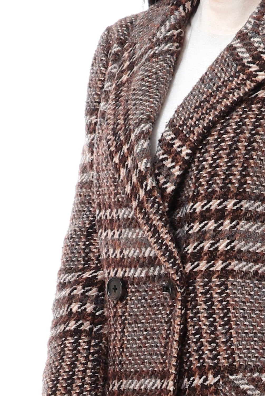 داليدرس جاكيت كاروهات طويل كم طويل بأزرار أمامية نسائي بني/بيج