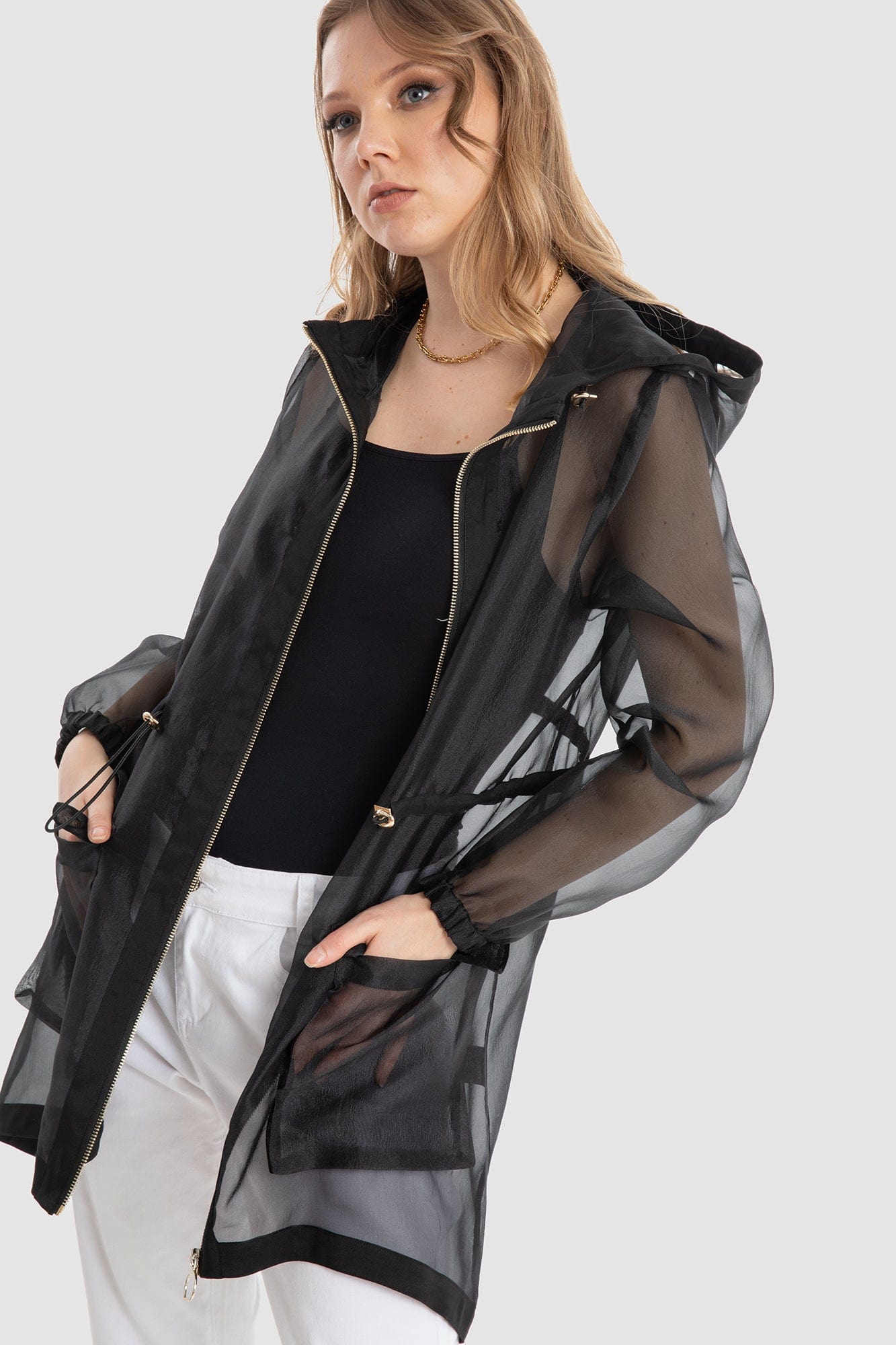 داليدرس جاكيت شفاف طويل كم طويل نسائي