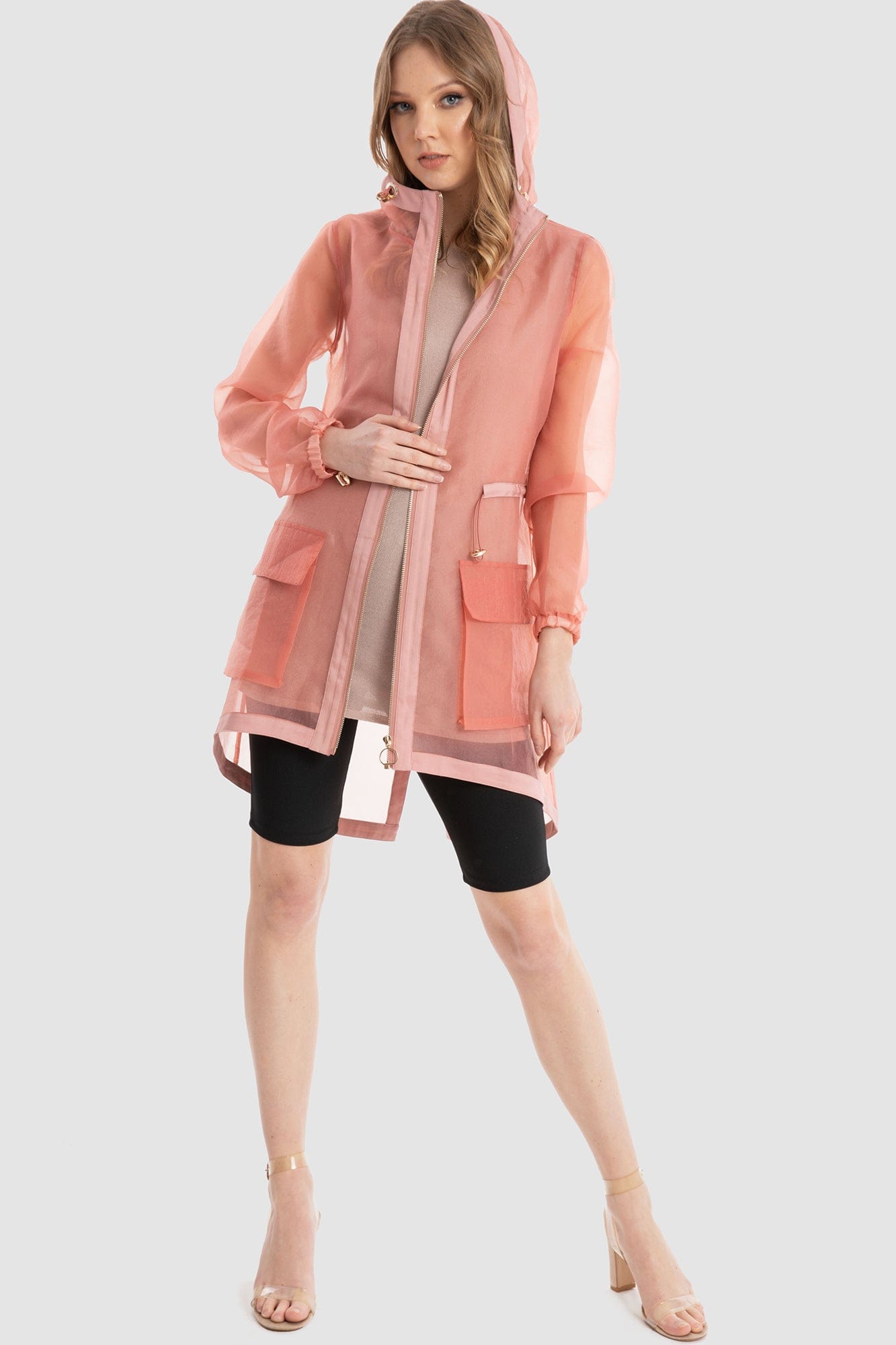 داليدرس جاكيت شفاف طويل كم طويل نسائي