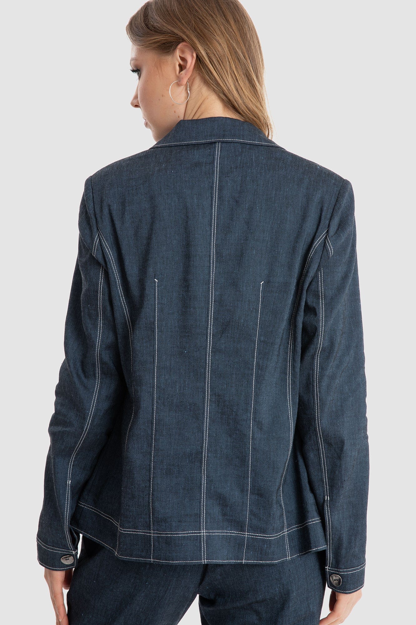 داليدرس جاكيت جينز كم طويل بجيوب أمامية نسائي أزرق