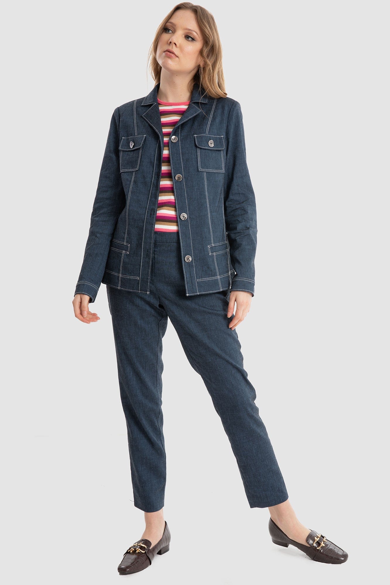 داليدرس جاكيت جينز كم طويل بجيوب أمامية نسائي أزرق