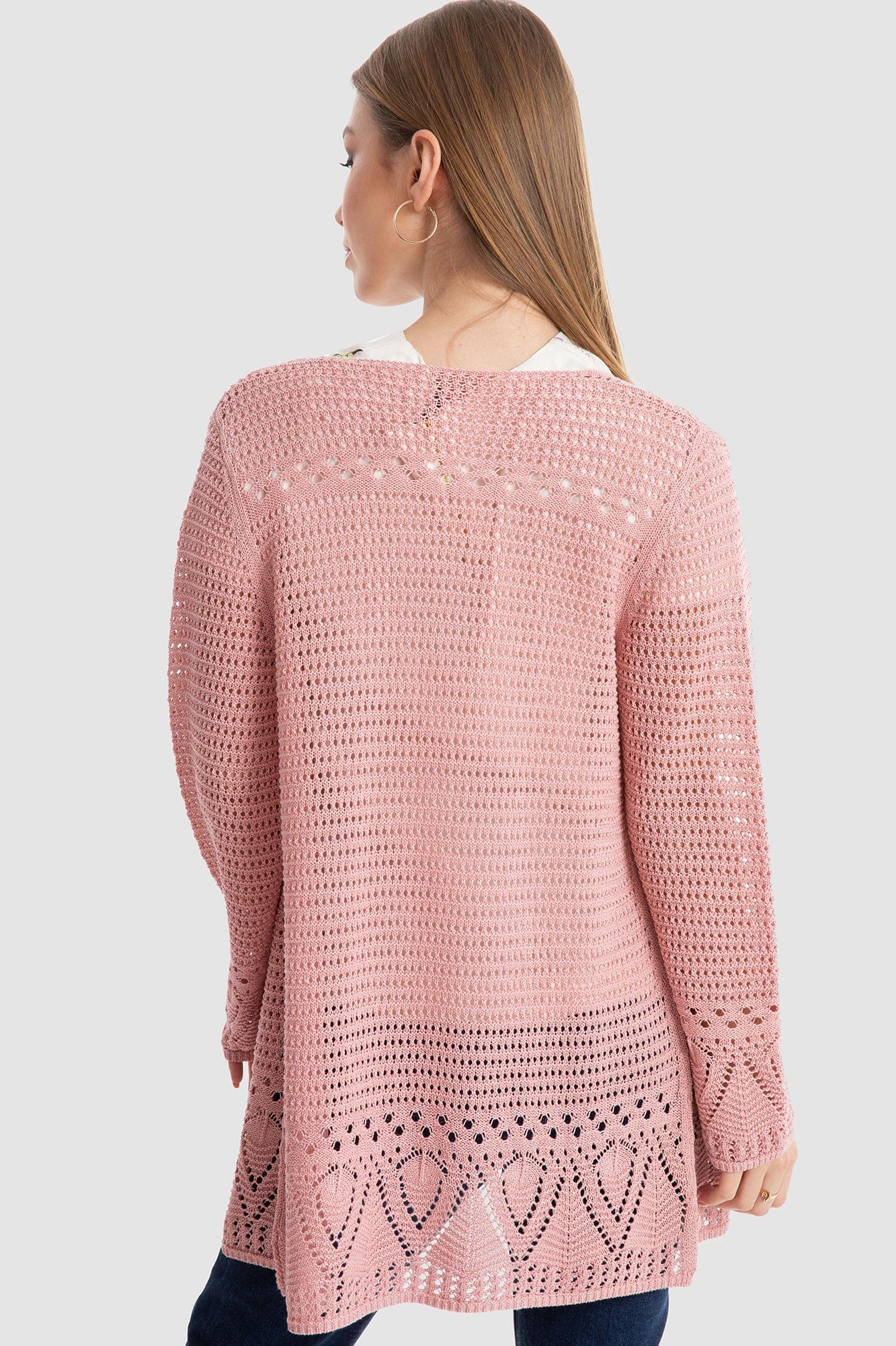 داليدرس كارديجان واسع مخرم بأزرار أمامية كم طويل نسائي