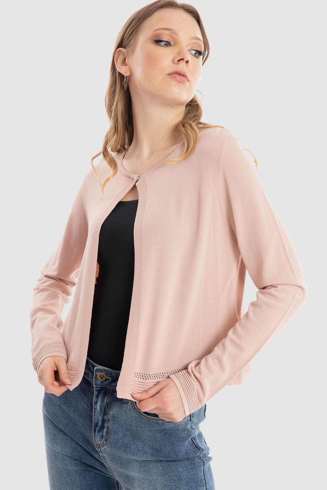 داليدرس كارديجان قصير مفتوح بزرار أمامي نسائي وردي فاتح