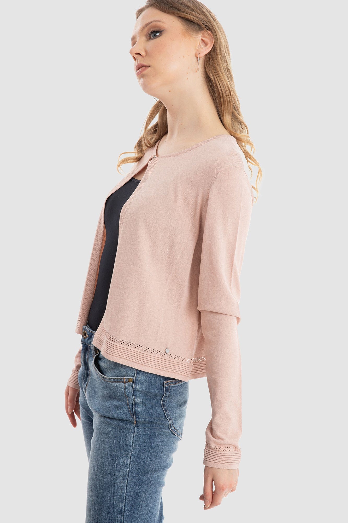 داليدرس كارديجان قصير مفتوح بزرار أمامي نسائي وردي فاتح