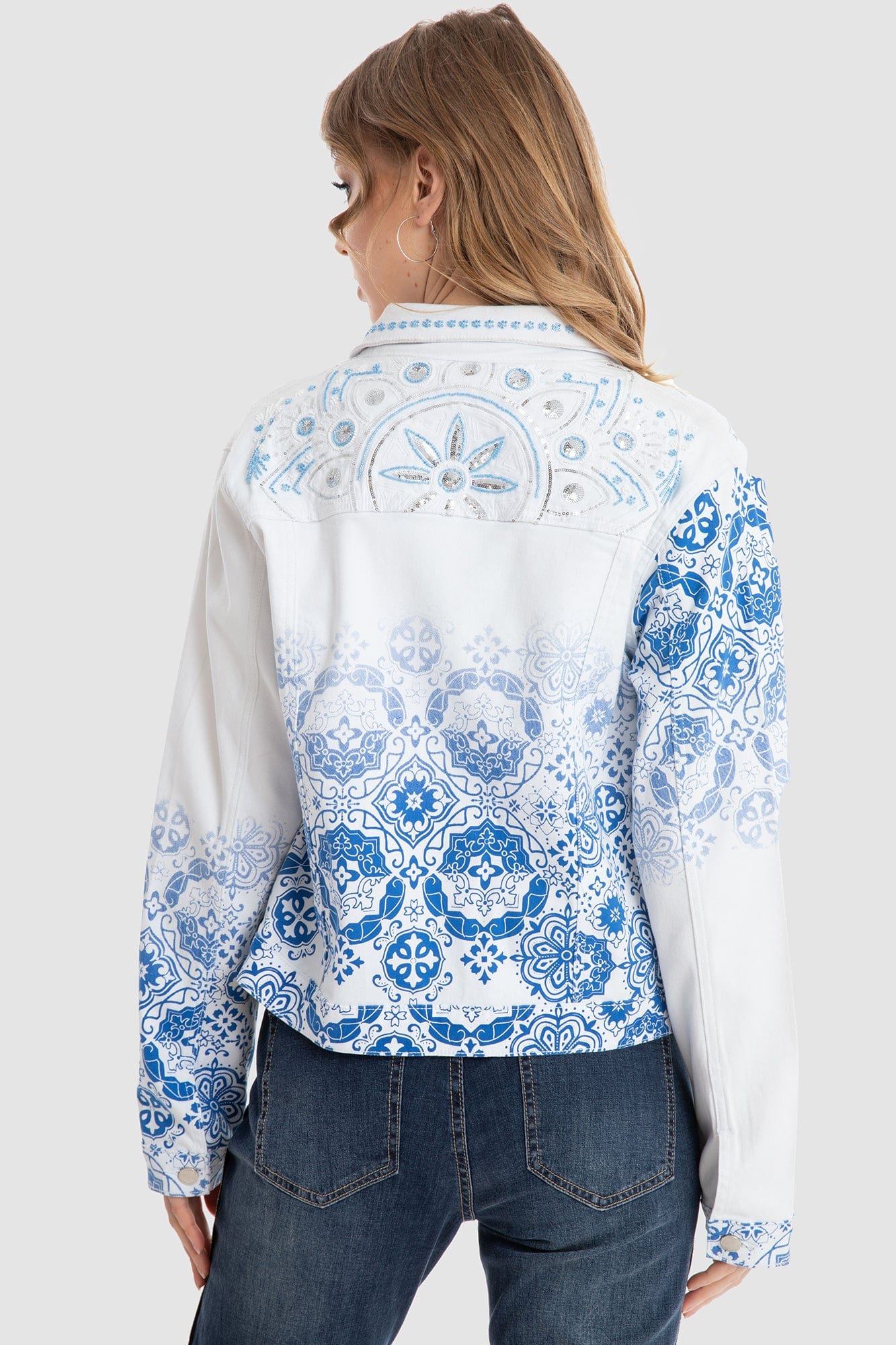 داليدرس جاكيت رسمي منقوش قصير كم طويل نسائي أزرق داكن مخضر