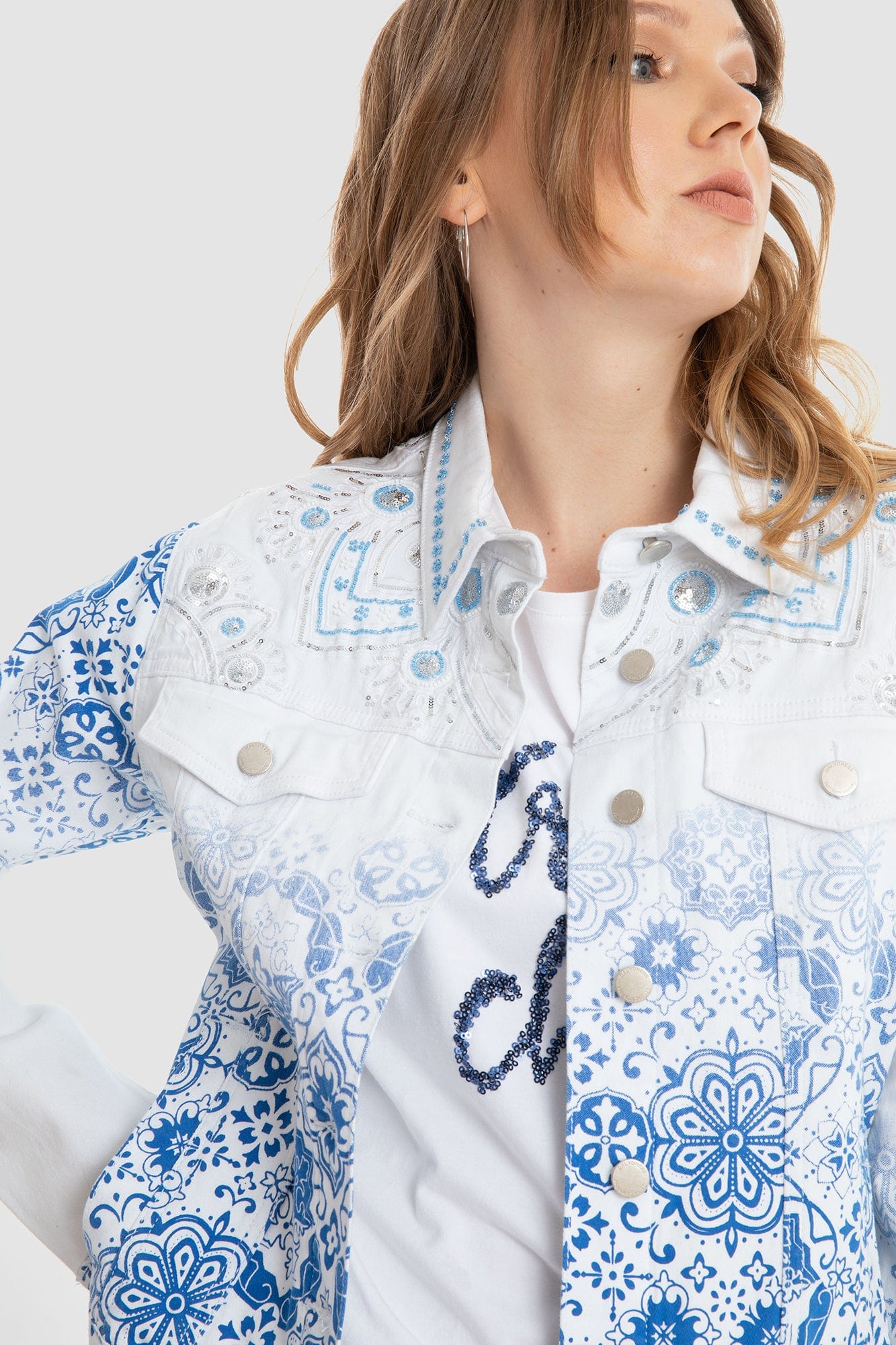 داليدرس جاكيت رسمي منقوش قصير كم طويل نسائي أزرق داكن مخضر