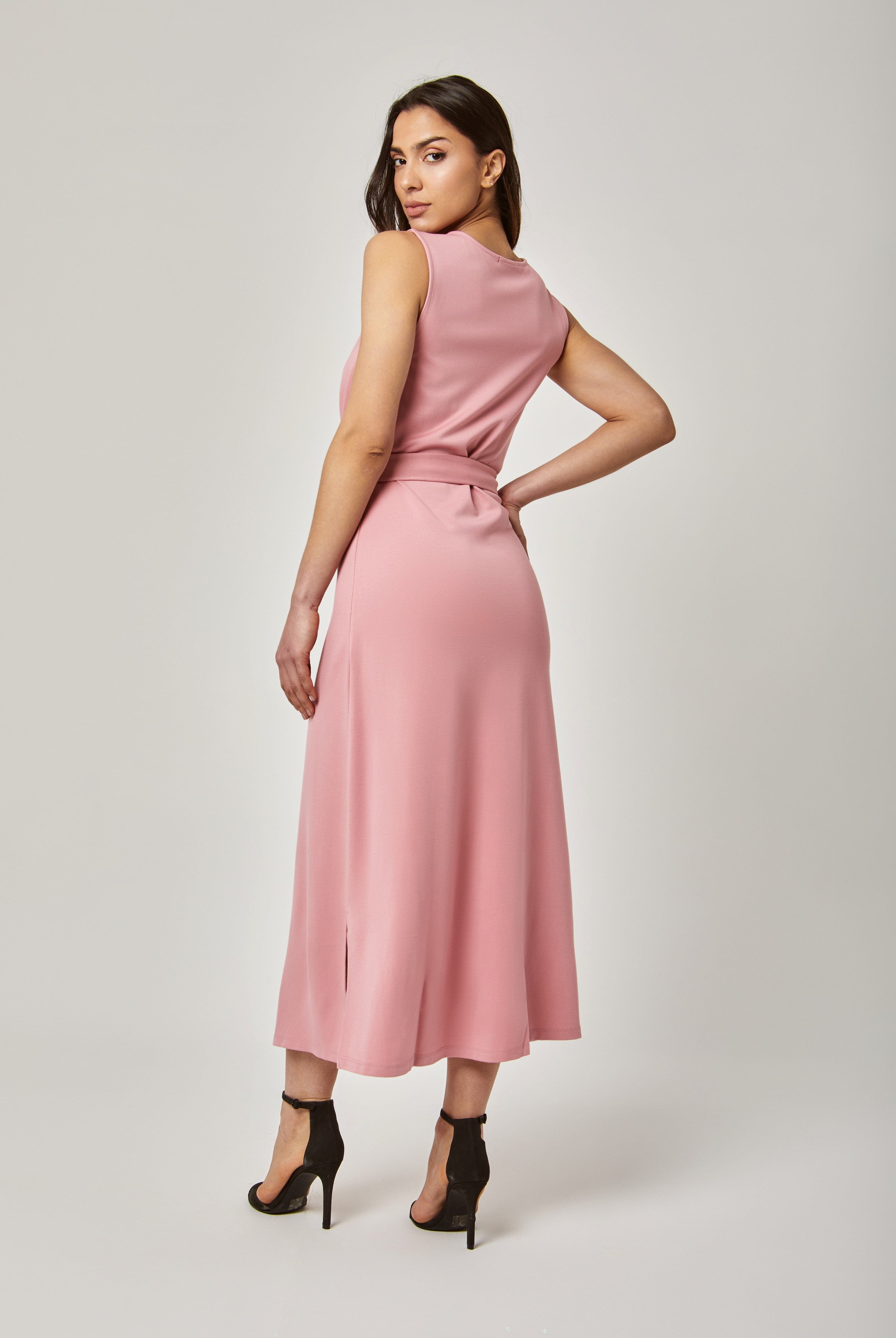 داليدرس فستان كت ميدي سادة مفتوح من الأمام برباط نسائي وردي فاتح