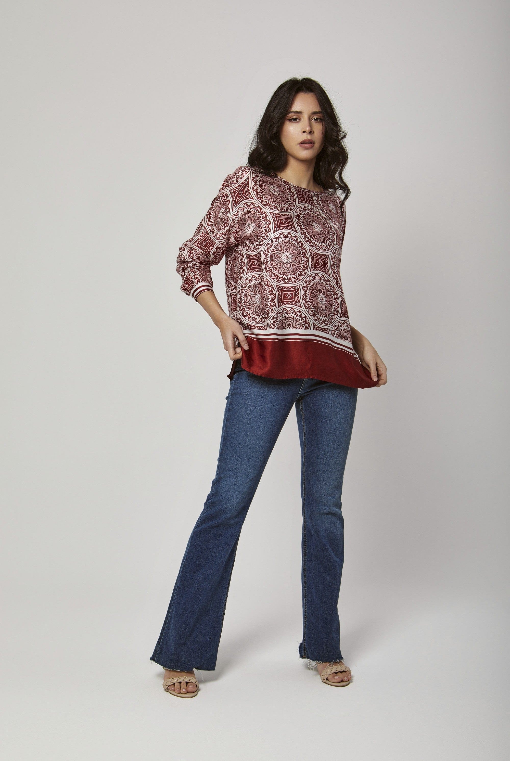 داليدرس كارديجان منقوش واسع بكم طويل نسائي أحمر برتقالي