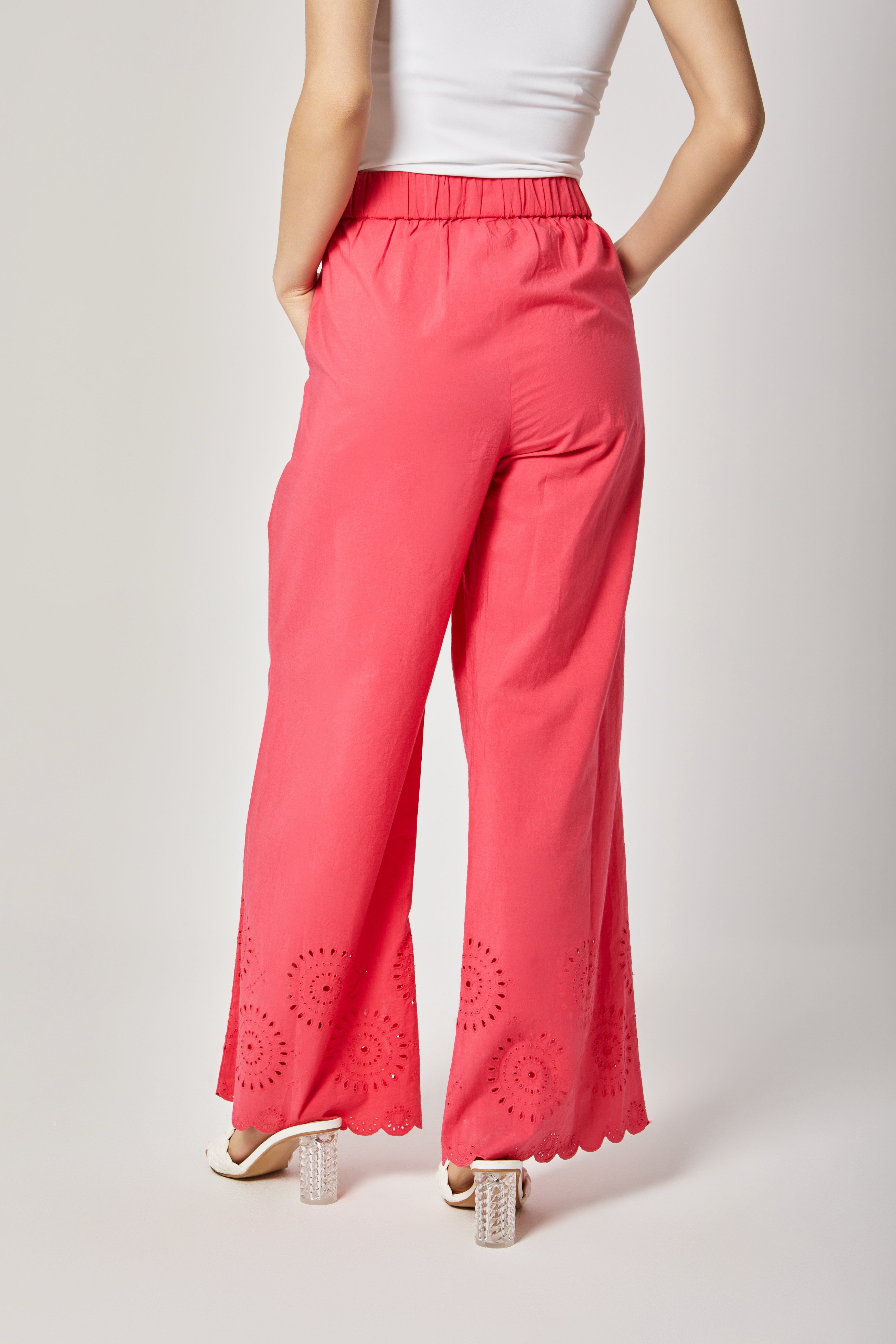 داليدرس بنطلون هاي ويست طويل واسع نسائي وردي مائل للأحمر الداكن