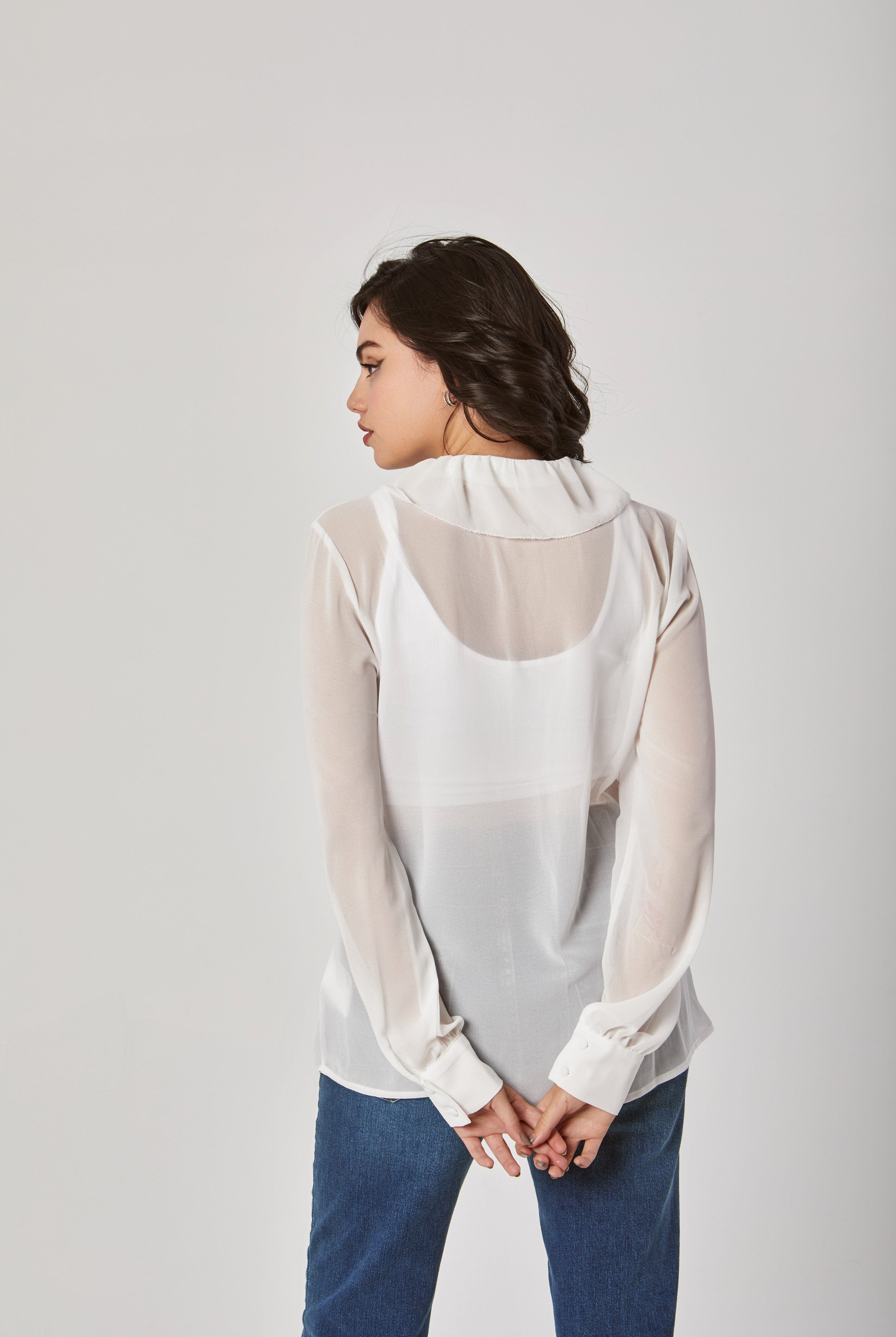 داليدرس بلوزة سادة بكسرات كم طويل بربطة عنق نسائي رملي