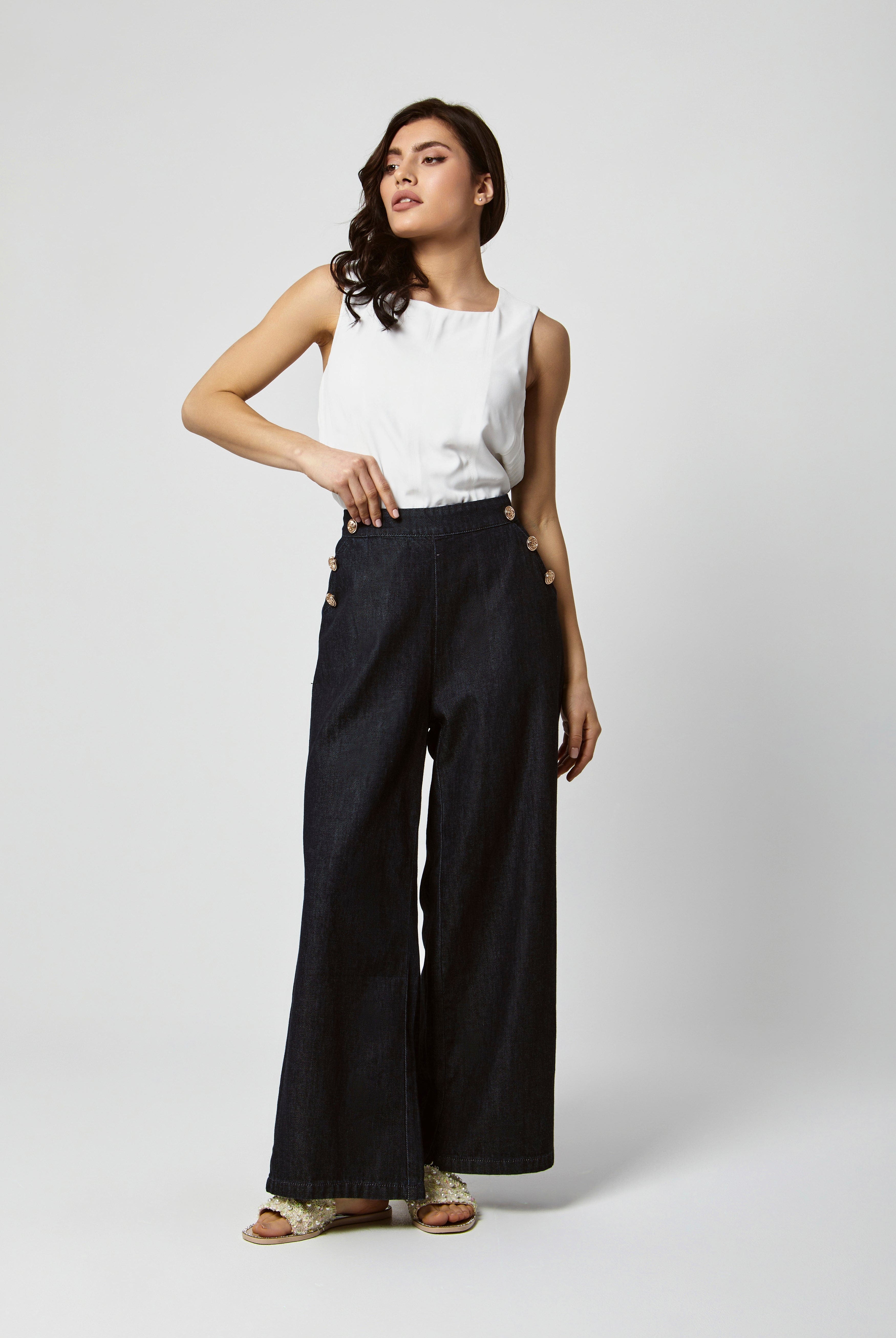 داليدرس بنطلون جينز غامق واسع طويل نسائي جينز داكن