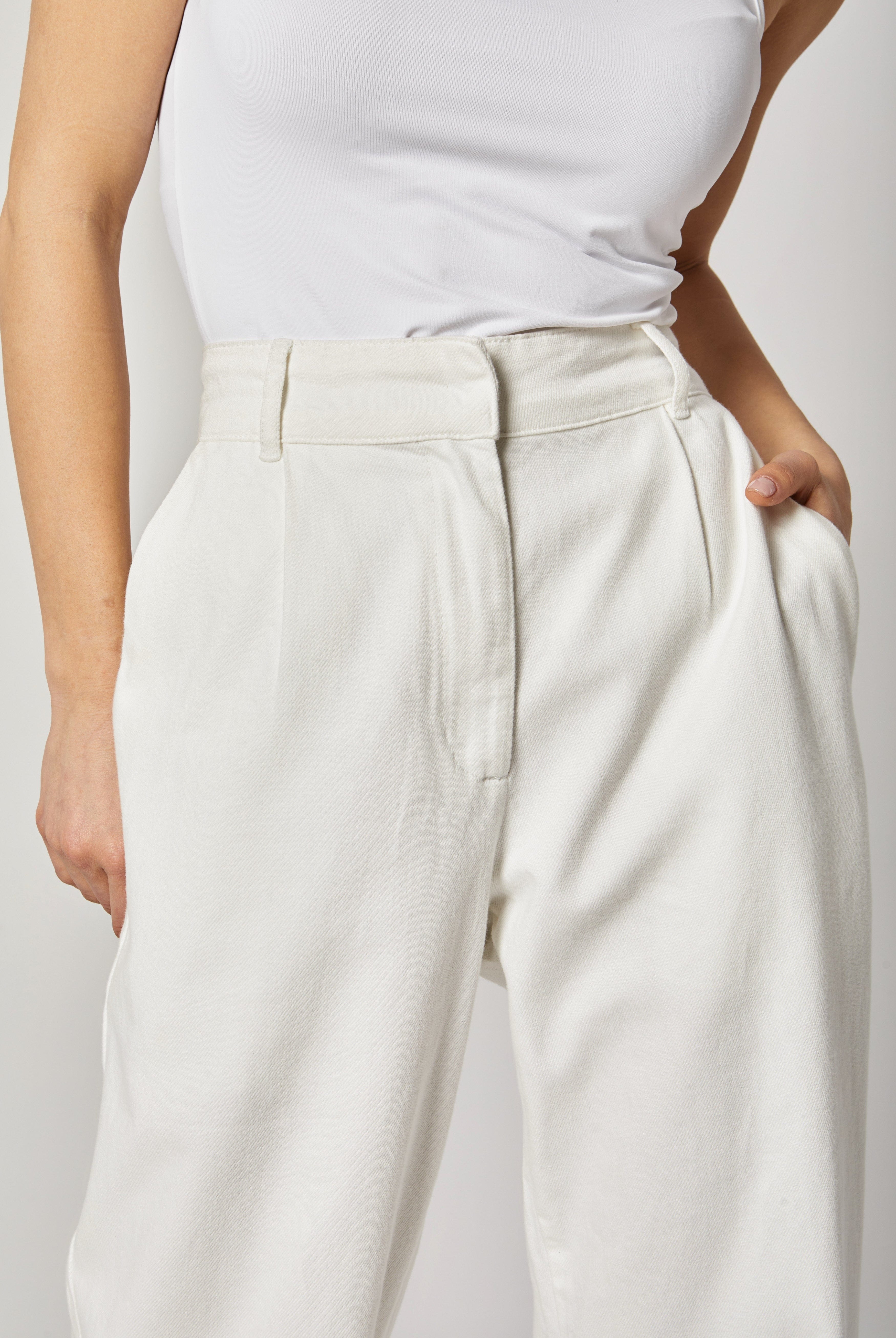 داليدرس بنطلون واسع سادة بسحاب نسائي أبيض