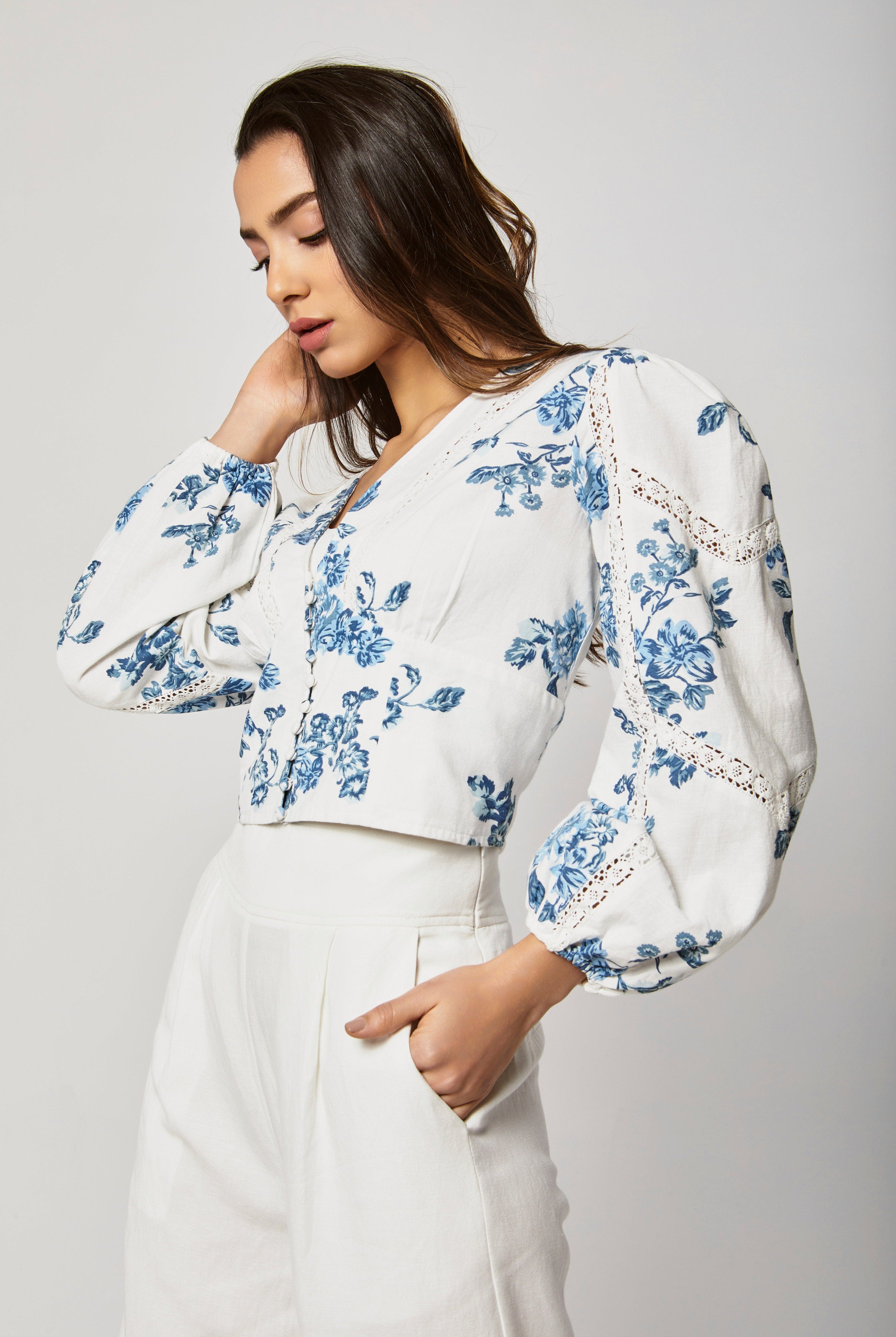 داليدرس بلوزة مشجرة نص بطن كم طويل منفوخ نسائي متعدد الألوان