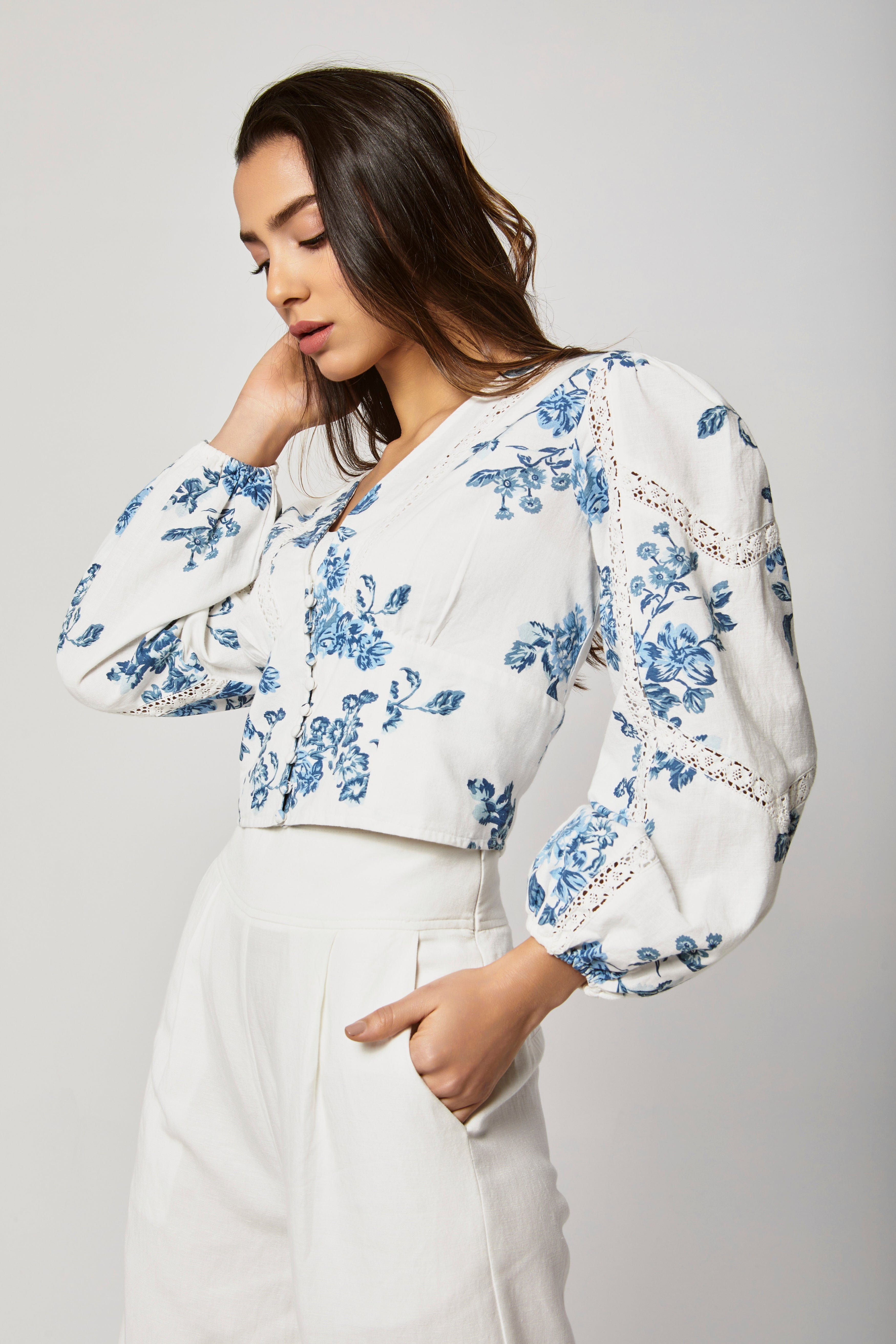 داليدرس بلوزة مشجرة نص بطن كم طويل منفوخ نسائي متعدد الألوان