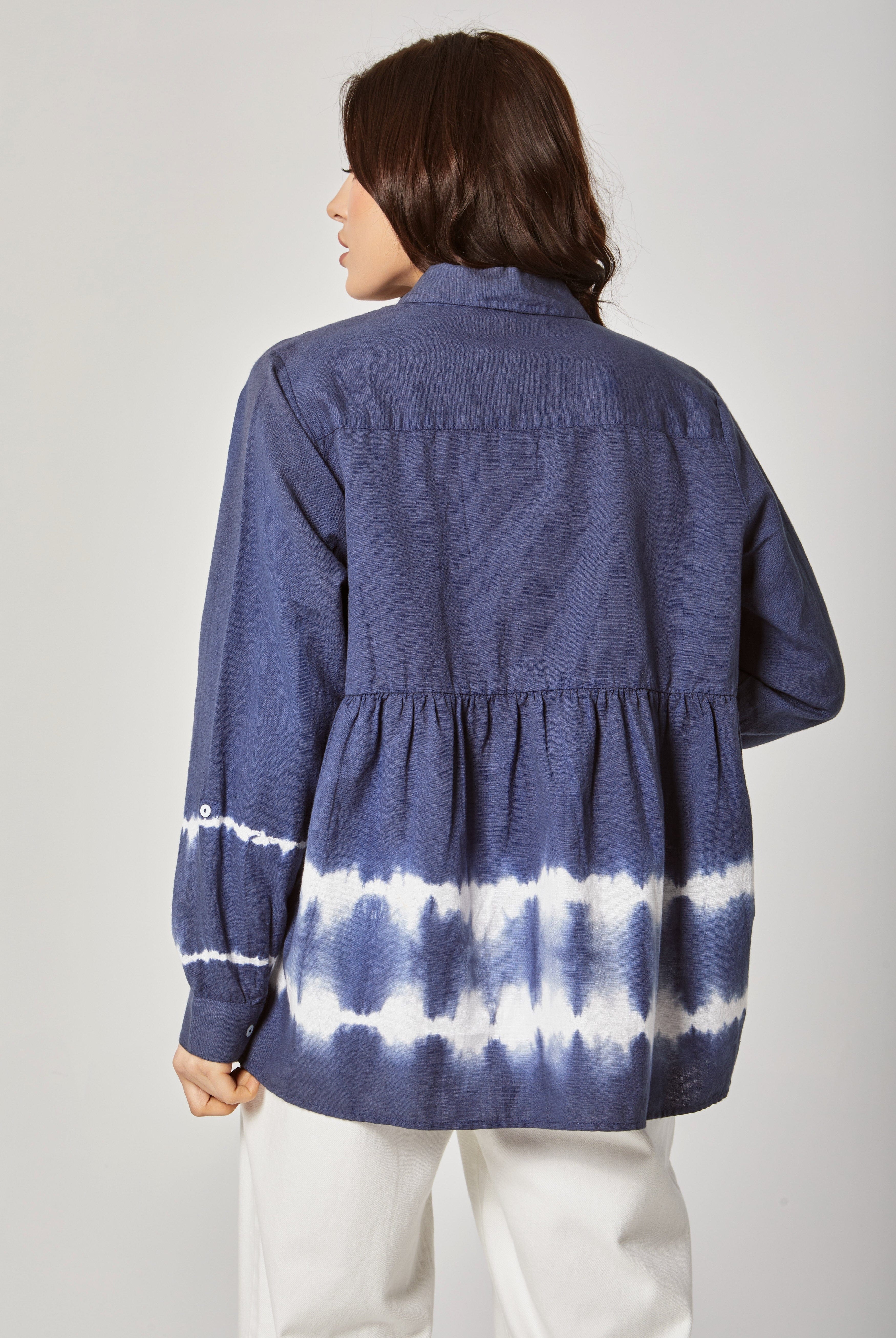 داليدرس بلوزة نسائية مشبحة بأزرار أمامية أزرق