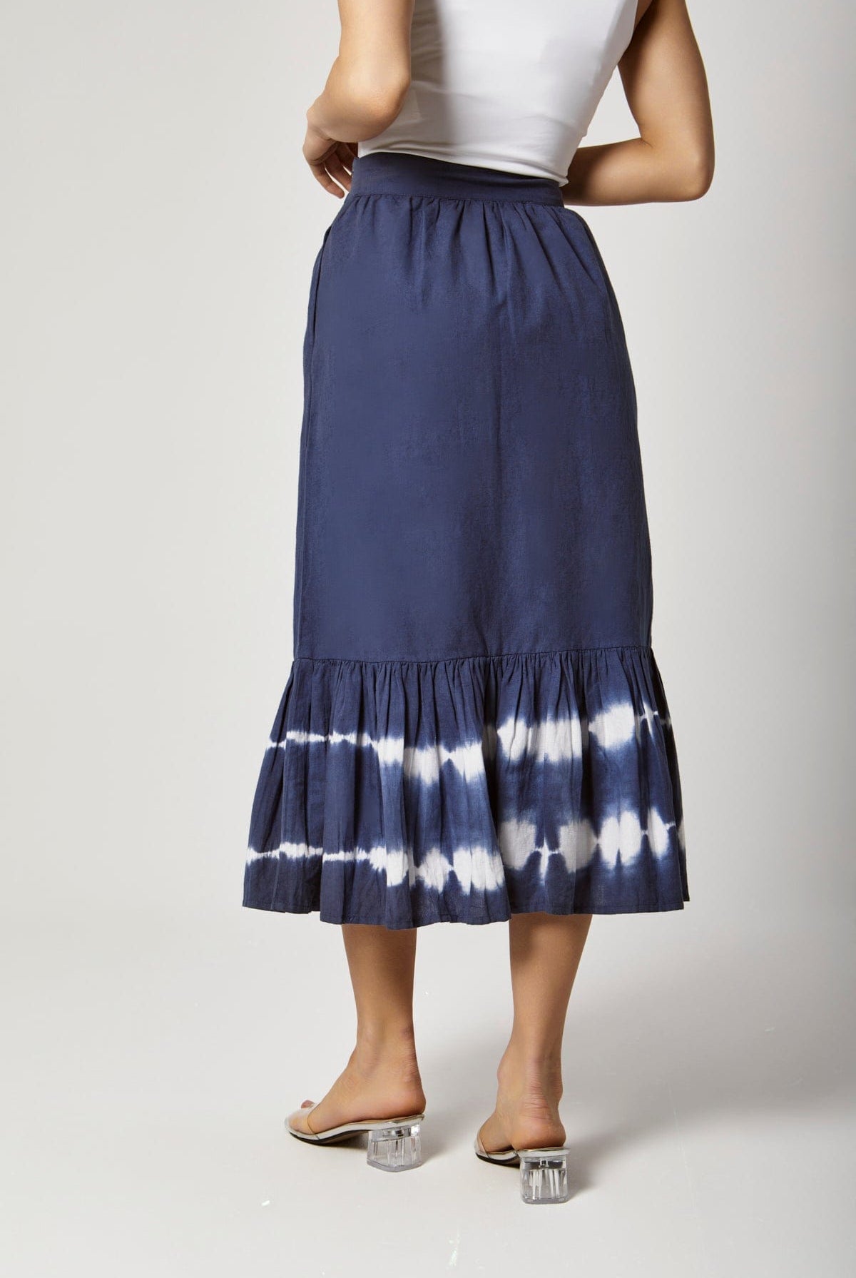 داليدرس جيبه ميدي نسائية خصر مزموم بأزرار أمامية أزرق