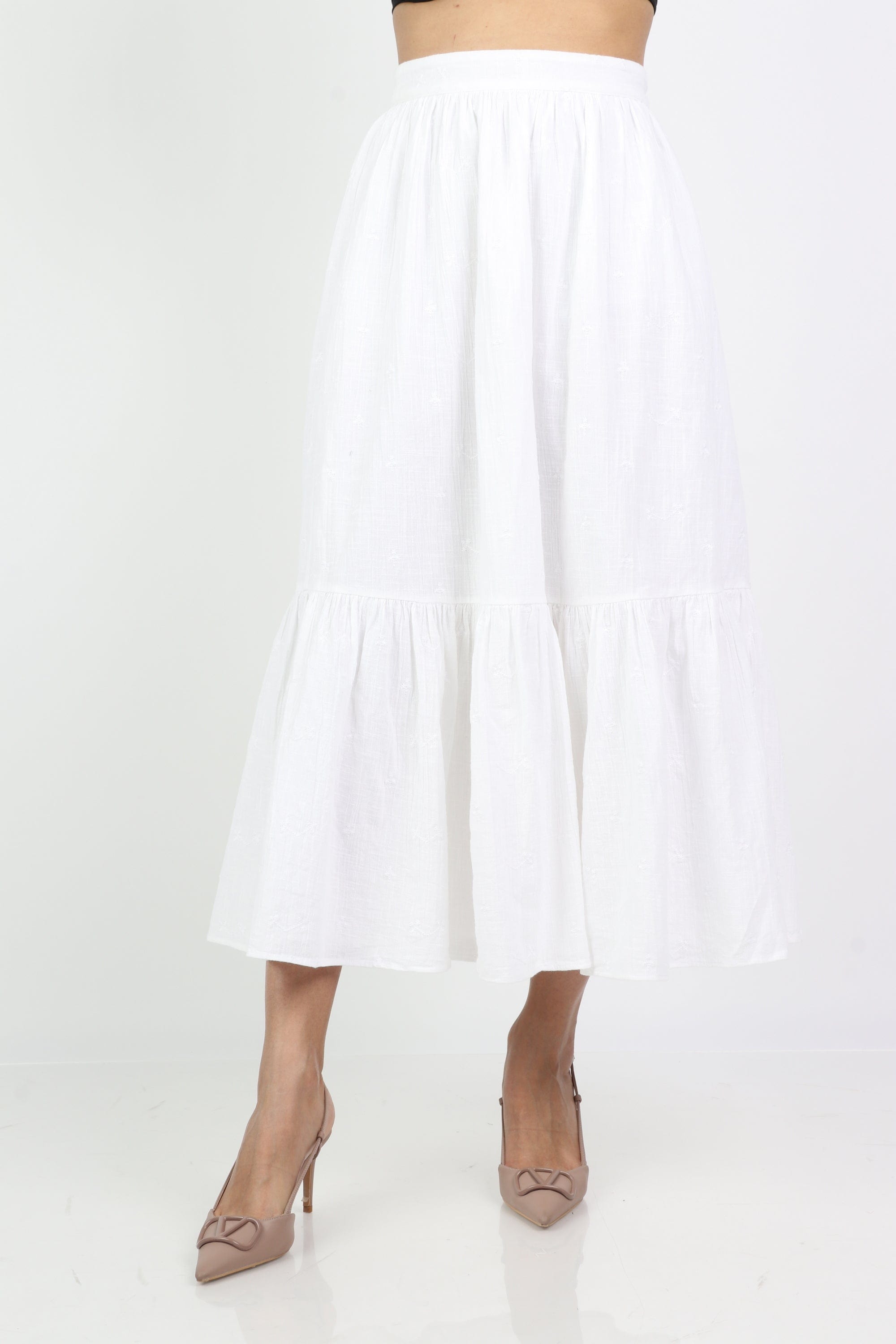 داليدرس تنورة طويلة سادة واسعة نسائية أوف وايت