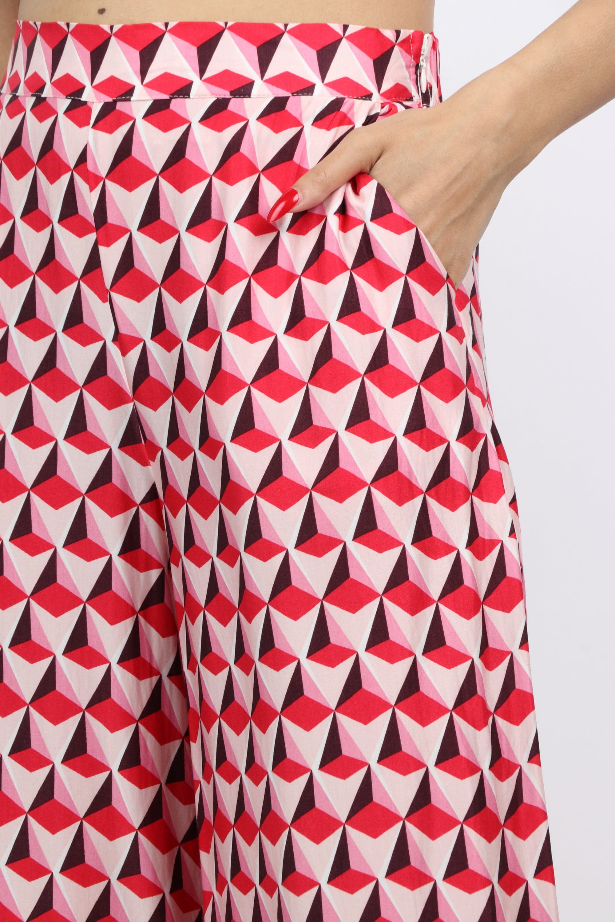 داليدرس بنطلون بنمط طويل واسع نسائي أحمر فاتح