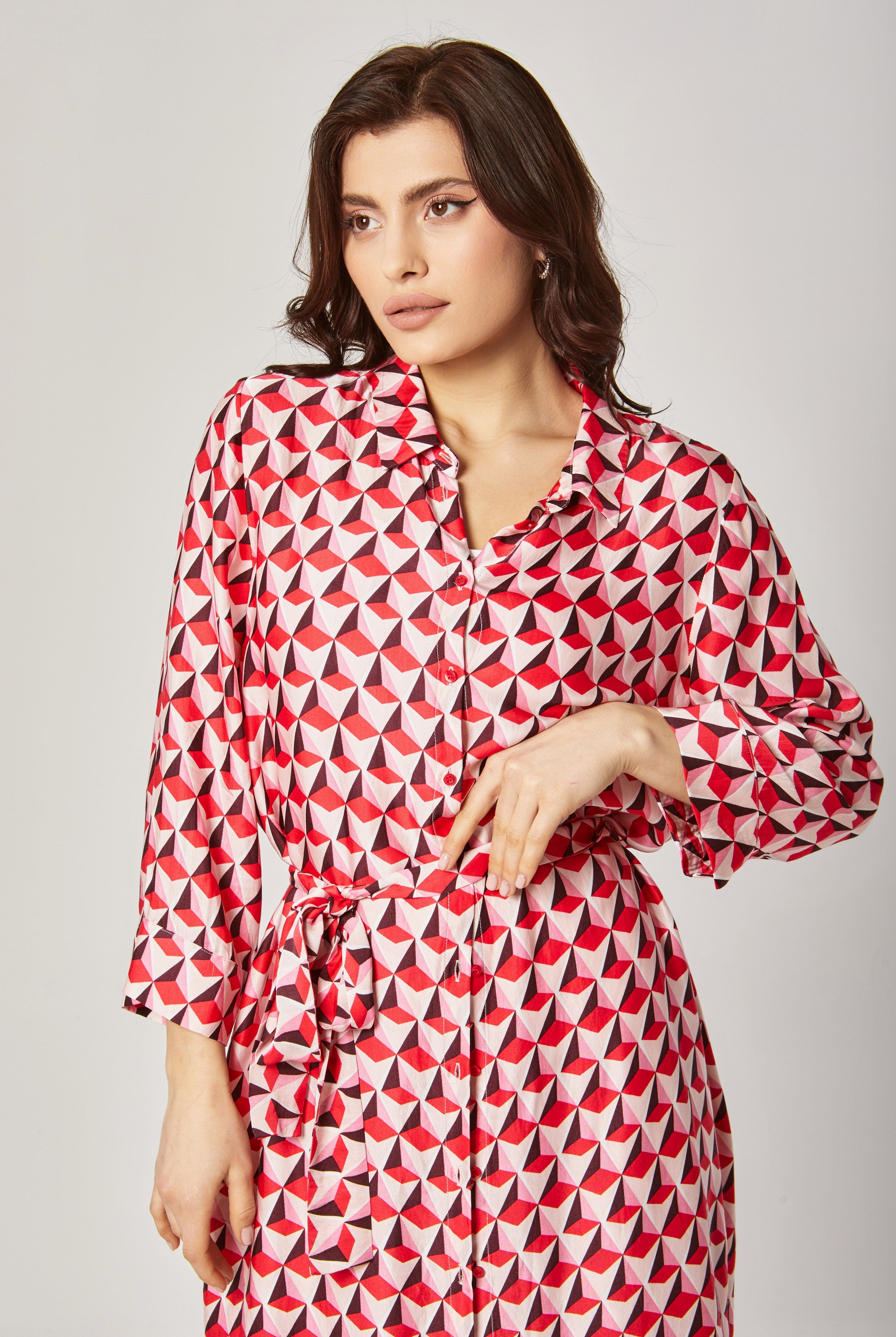 داليدرس فستان ميدي بنمط كم طول برباط نسائي أحمر فاتح