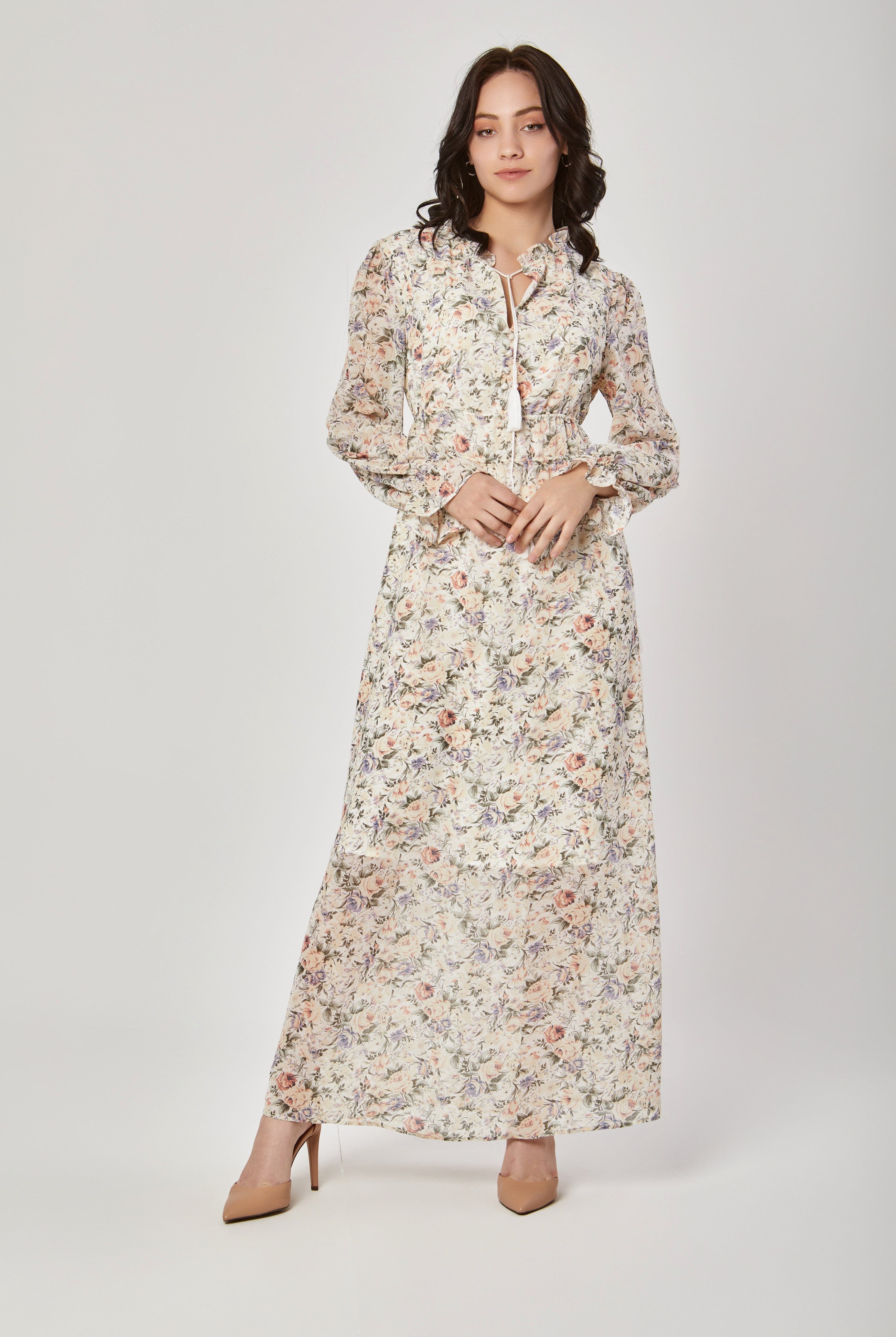 داليدرس فستان منقوش طويل مخصر مبطن نسائي متعدد الألوان