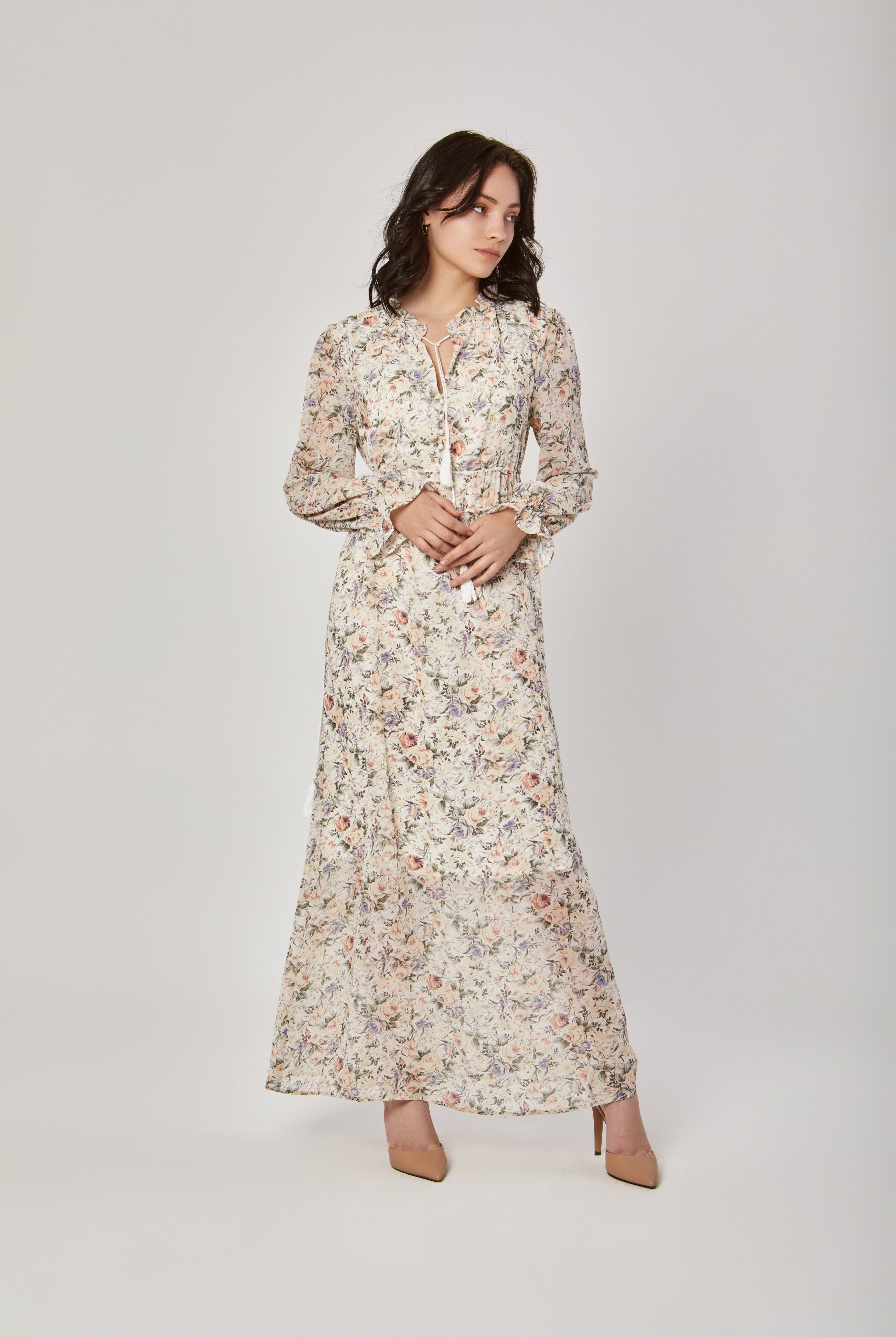 داليدرس فستان منقوش طويل مخصر مبطن نسائي متعدد الألوان