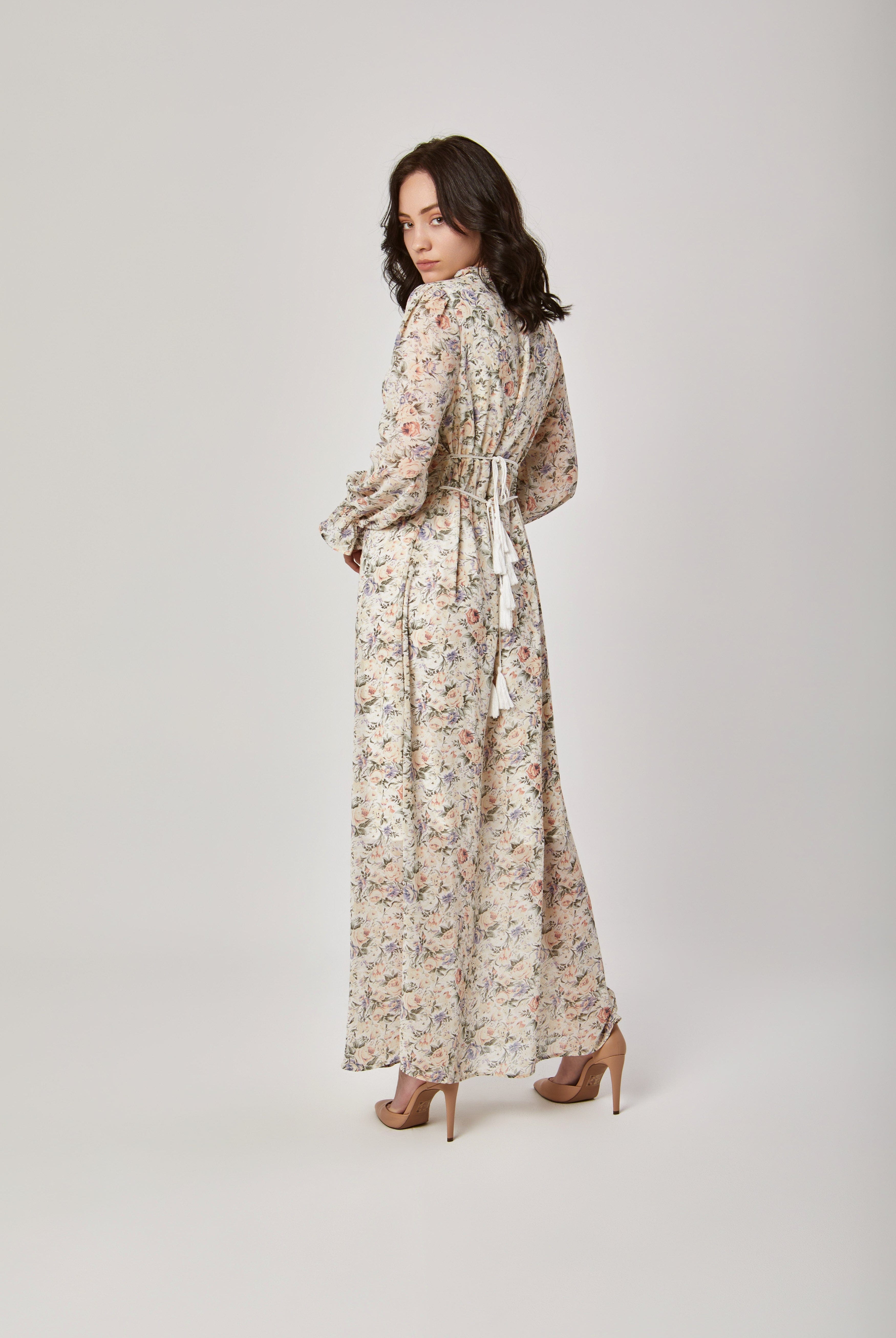 داليدرس فستان منقوش طويل مخصر مبطن نسائي متعدد الألوان