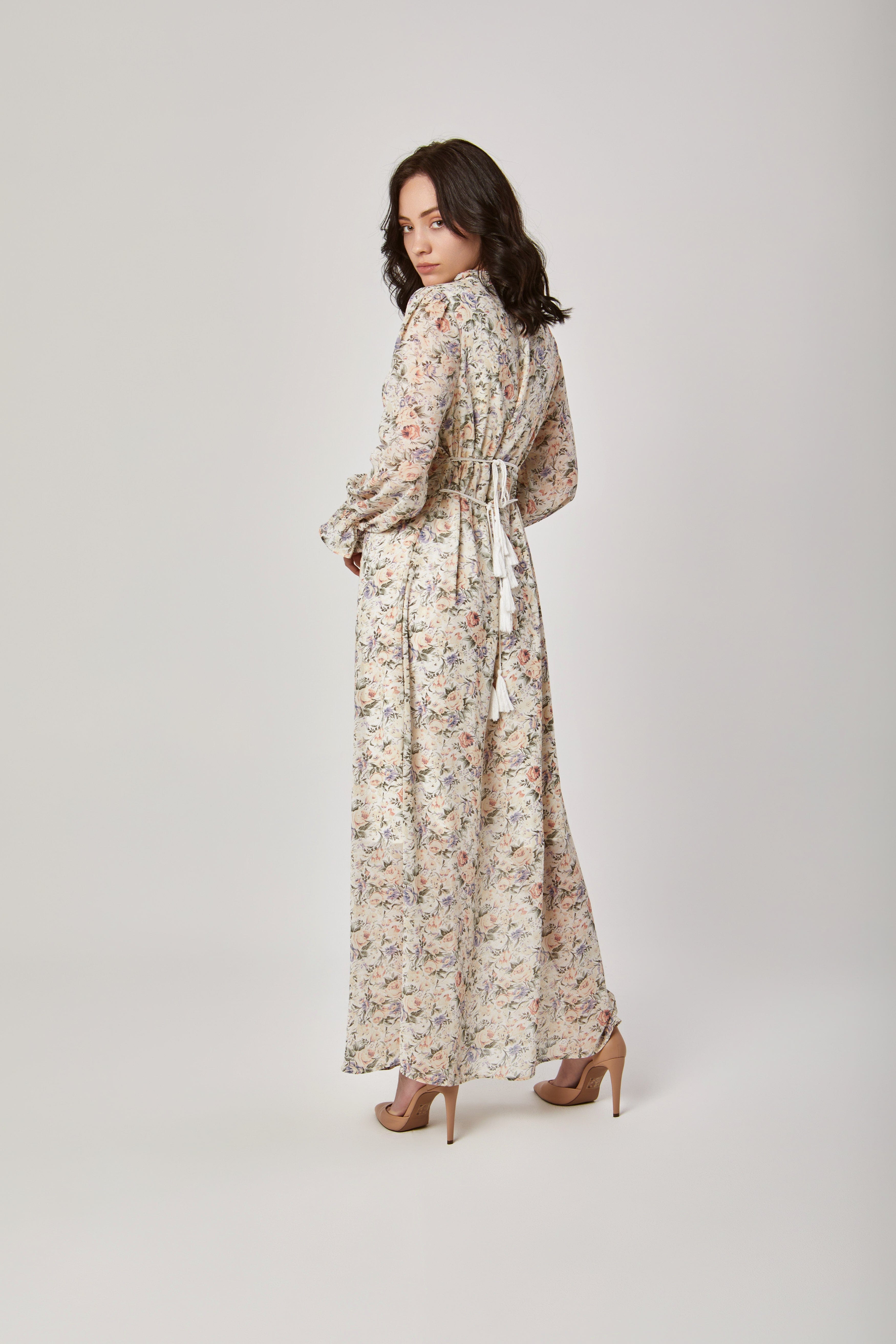 داليدرس فستان منقوش طويل مخصر مبطن نسائي متعدد الألوان