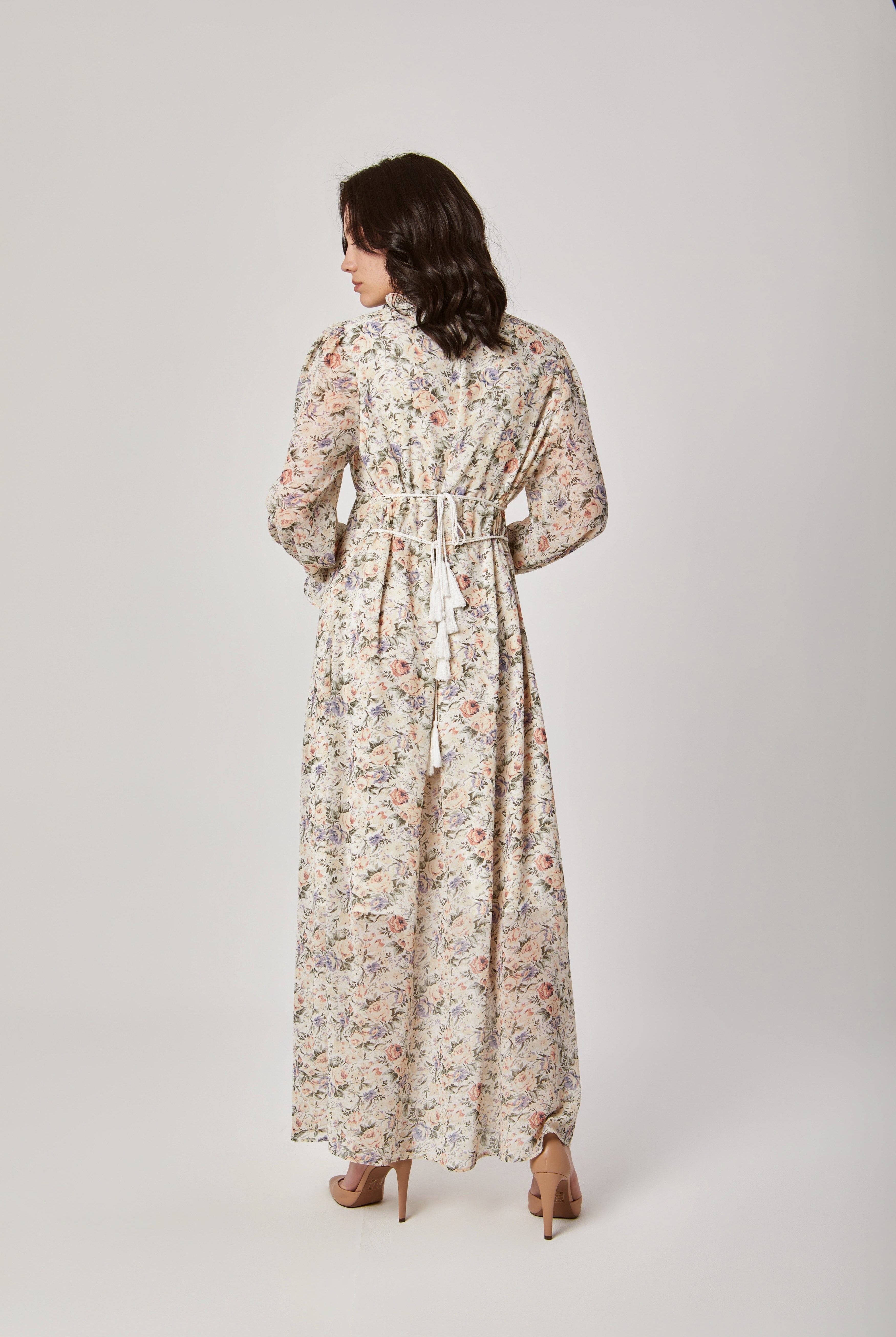 داليدرس فستان منقوش طويل مخصر مبطن نسائي متعدد الألوان