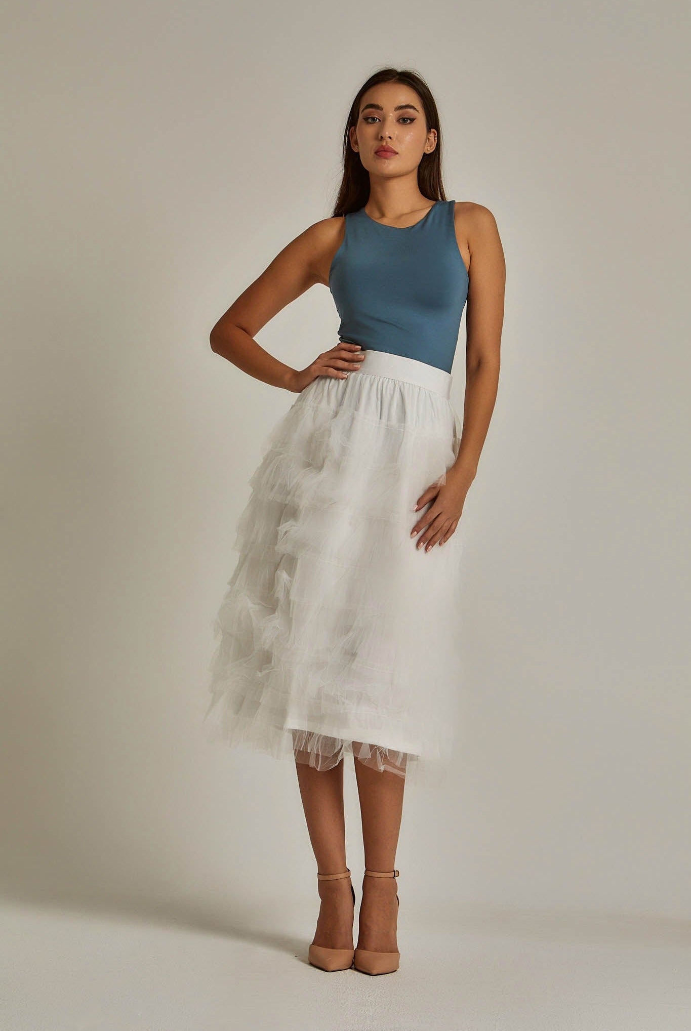 داليدرس تنورة ميدي شيفون سادة بكرانيش