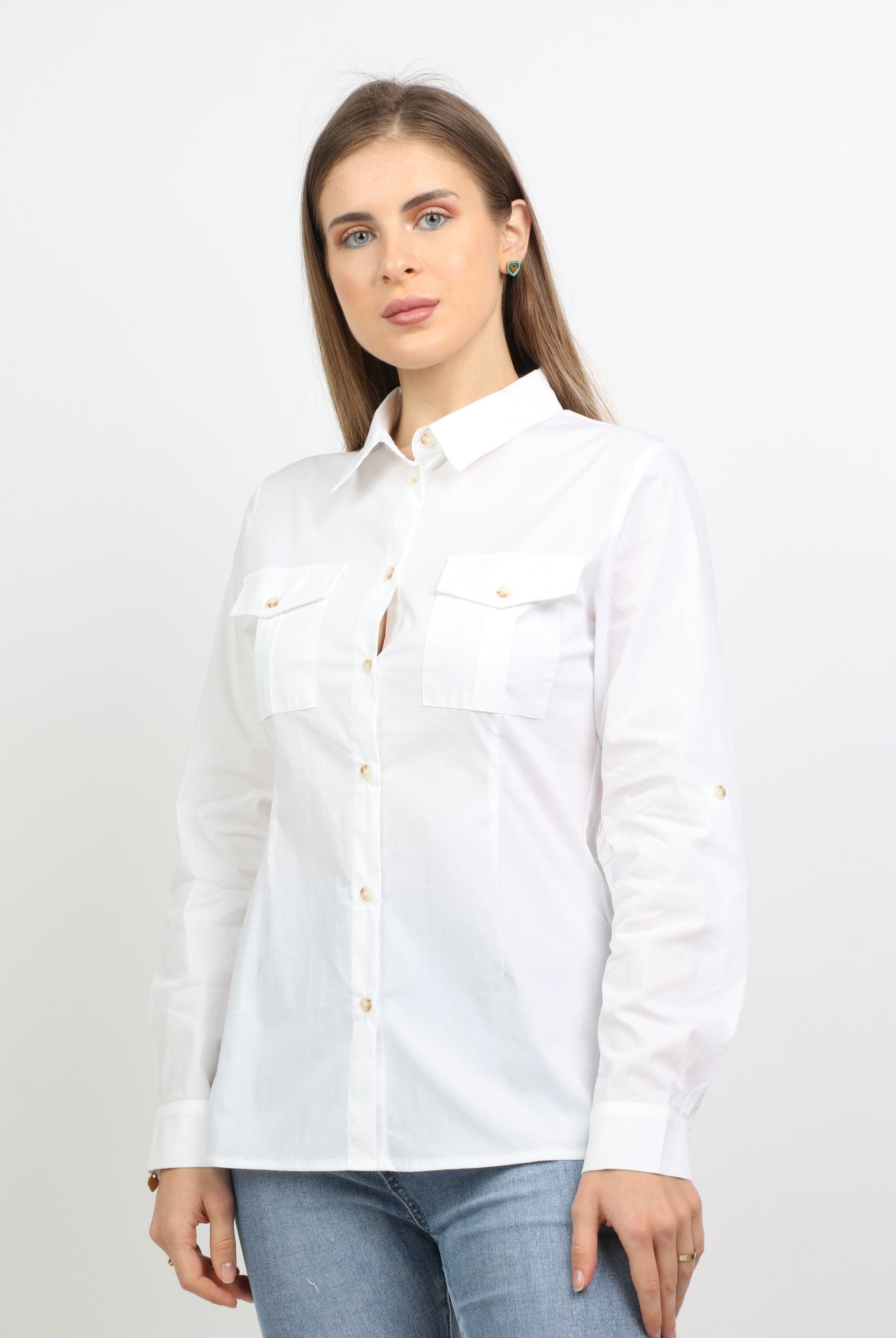 داليدرس بلوزة بجيوب أمامية سادة بأزرار أمامية كم طويل نسائي