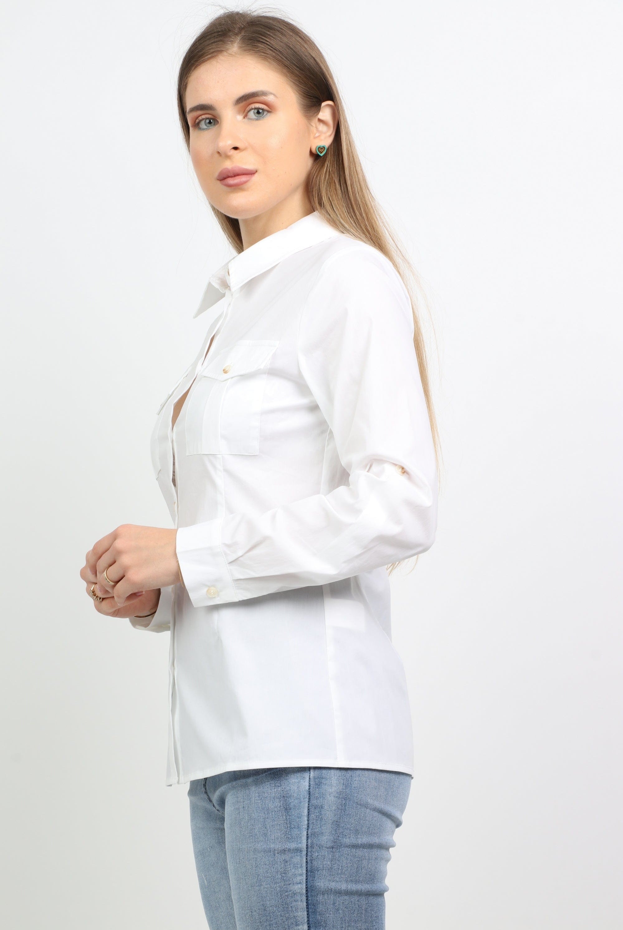 داليدرس بلوزة بجيوب أمامية سادة بأزرار أمامية كم طويل نسائي