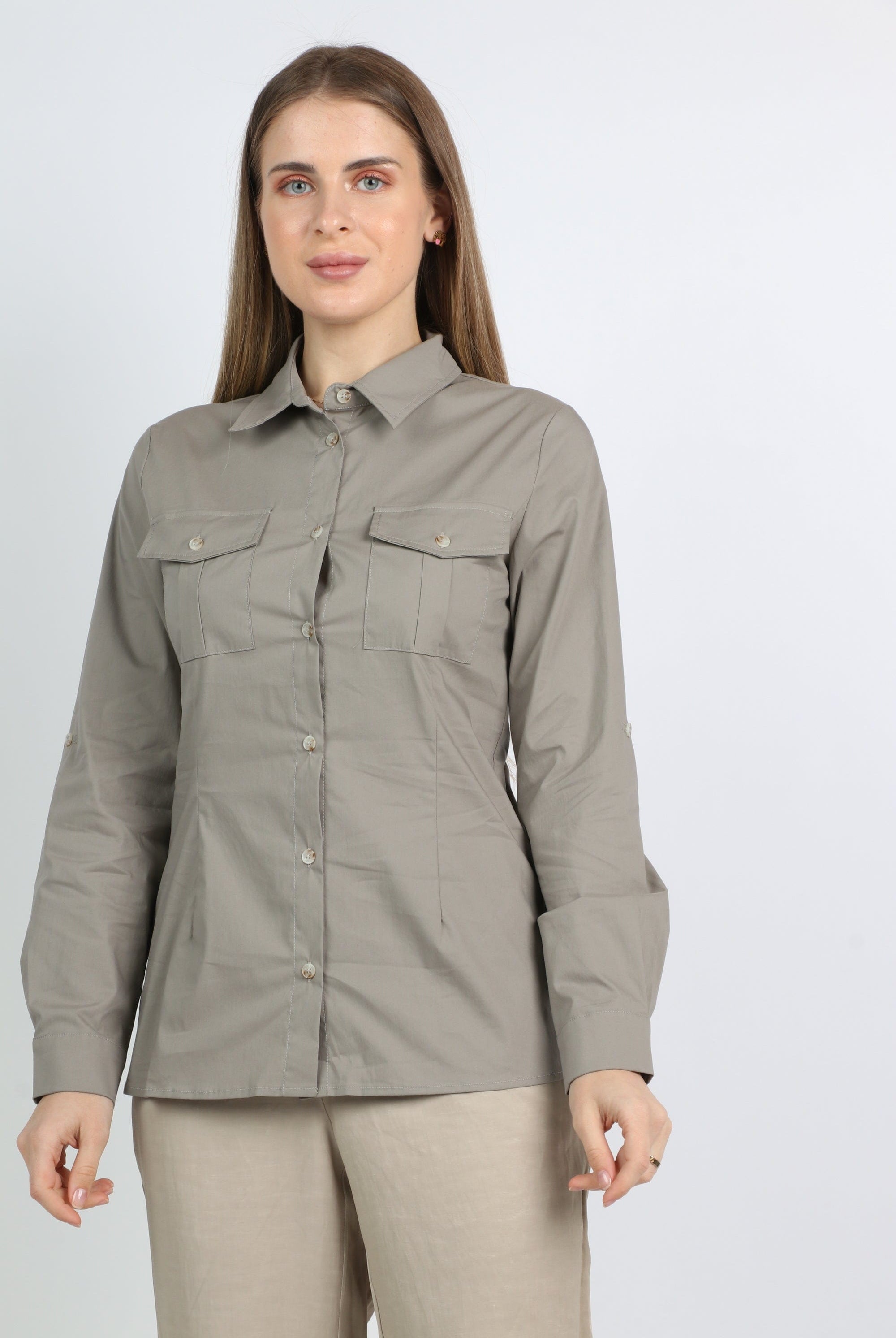 داليدرس بلوزة بجيوب أمامية سادة بأزرار أمامية كم طويل نسائي