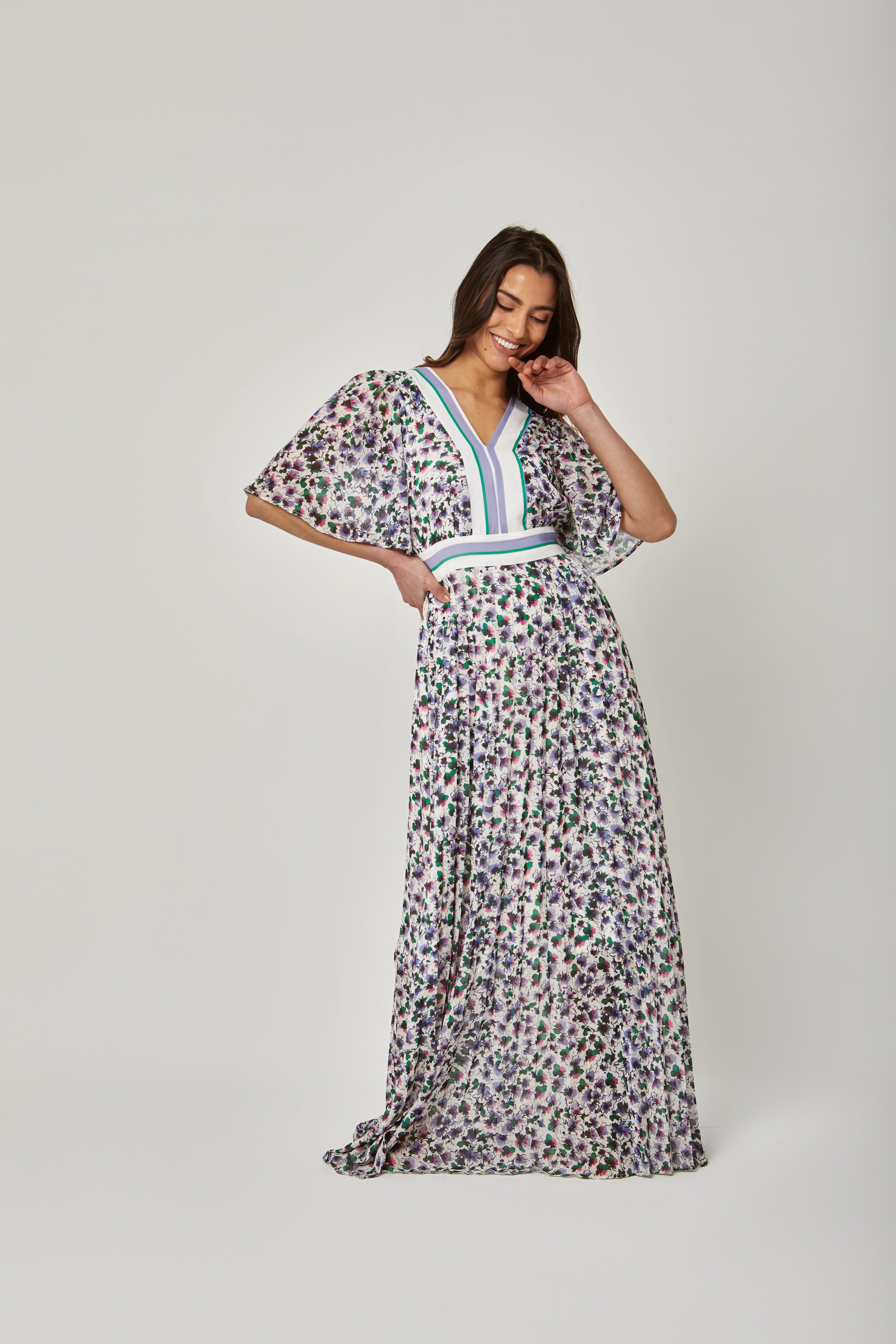 داليدرس فستان طويل مورد مخصر نص كم فراشة نسائي أرجواني